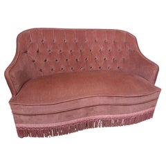 Zweisitziges Sofa aus rosa Samt im Mid-Century-Stil, 1950er Jahre