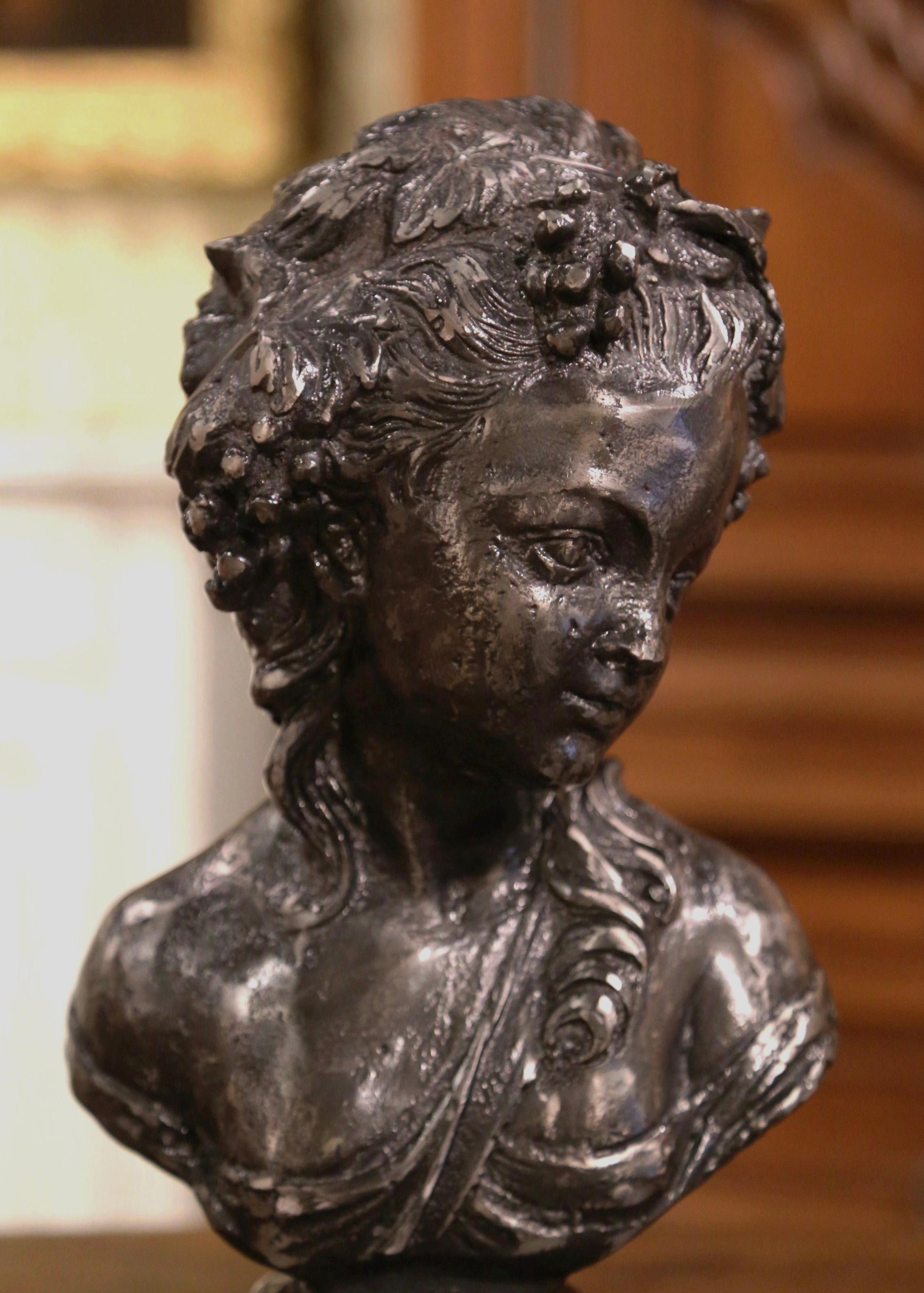 Classical Roman Mid-Century French Polished Iron Bust of Young 
