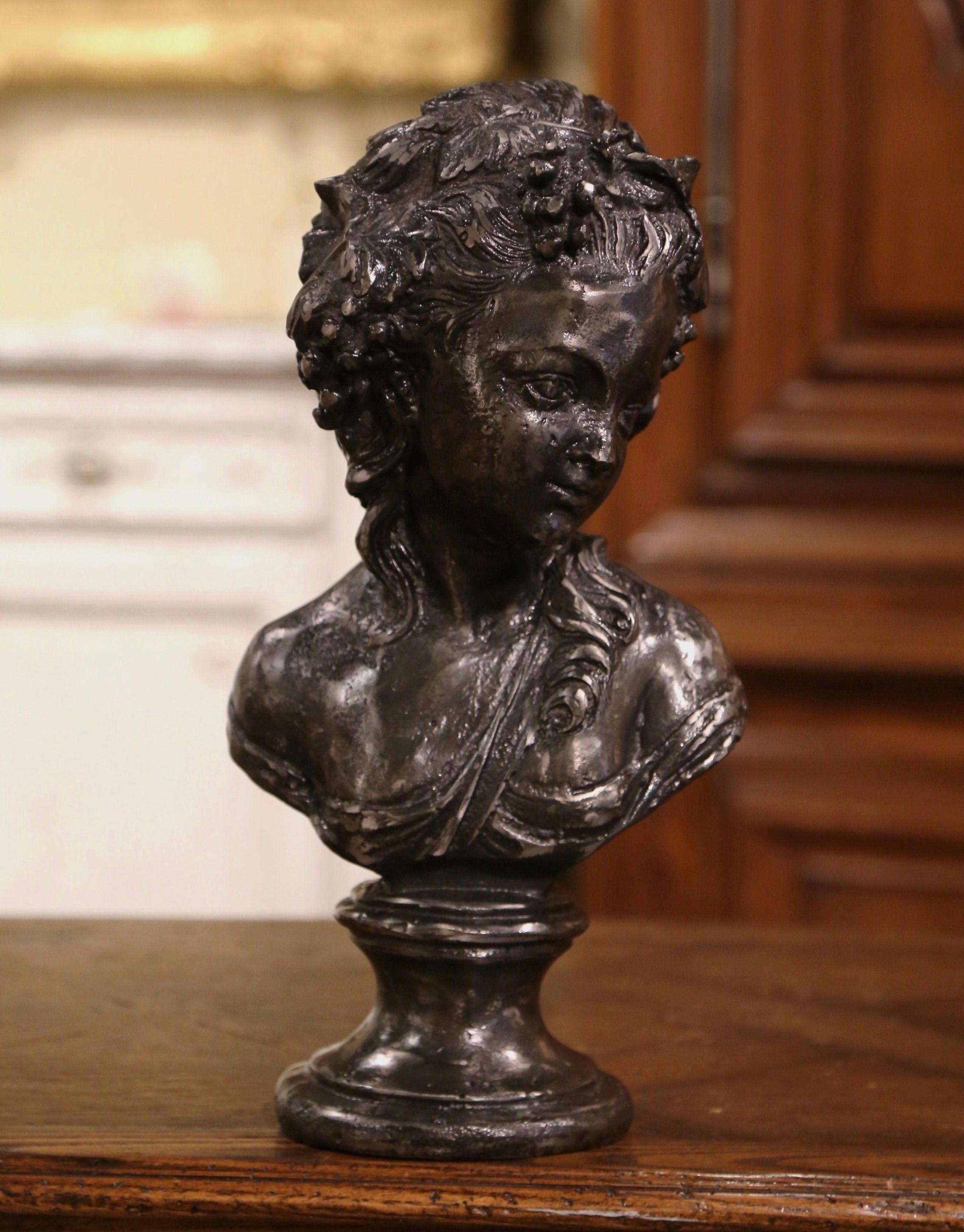 Hand-Crafted Mid-Century French Polished Iron Bust of Young 