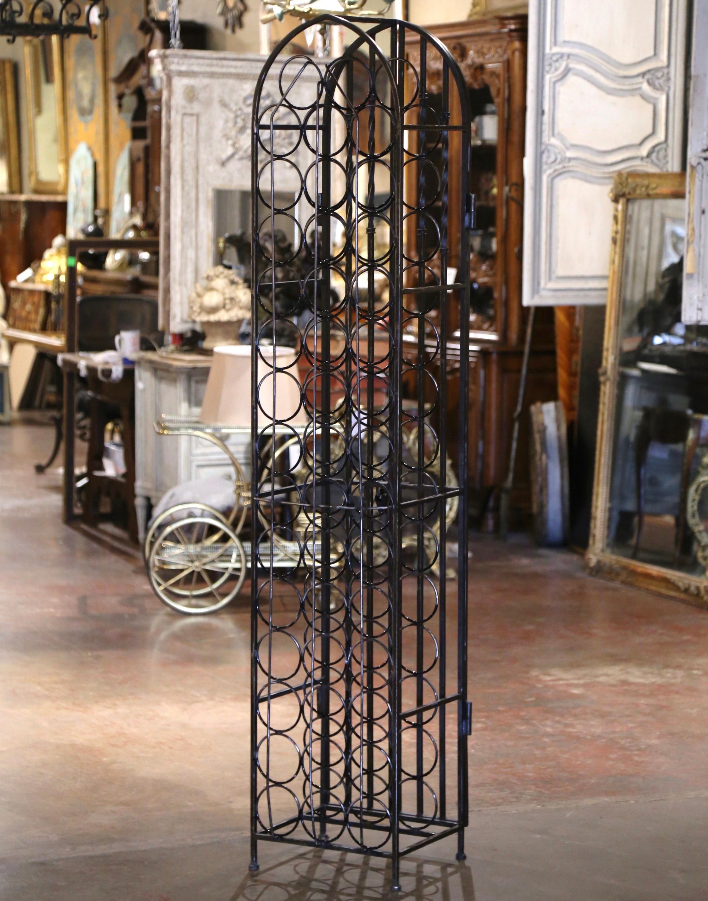 Mid-Century French Polished Iron Forty Four Bottle Wine Cellar Rack Cage For Sale 4