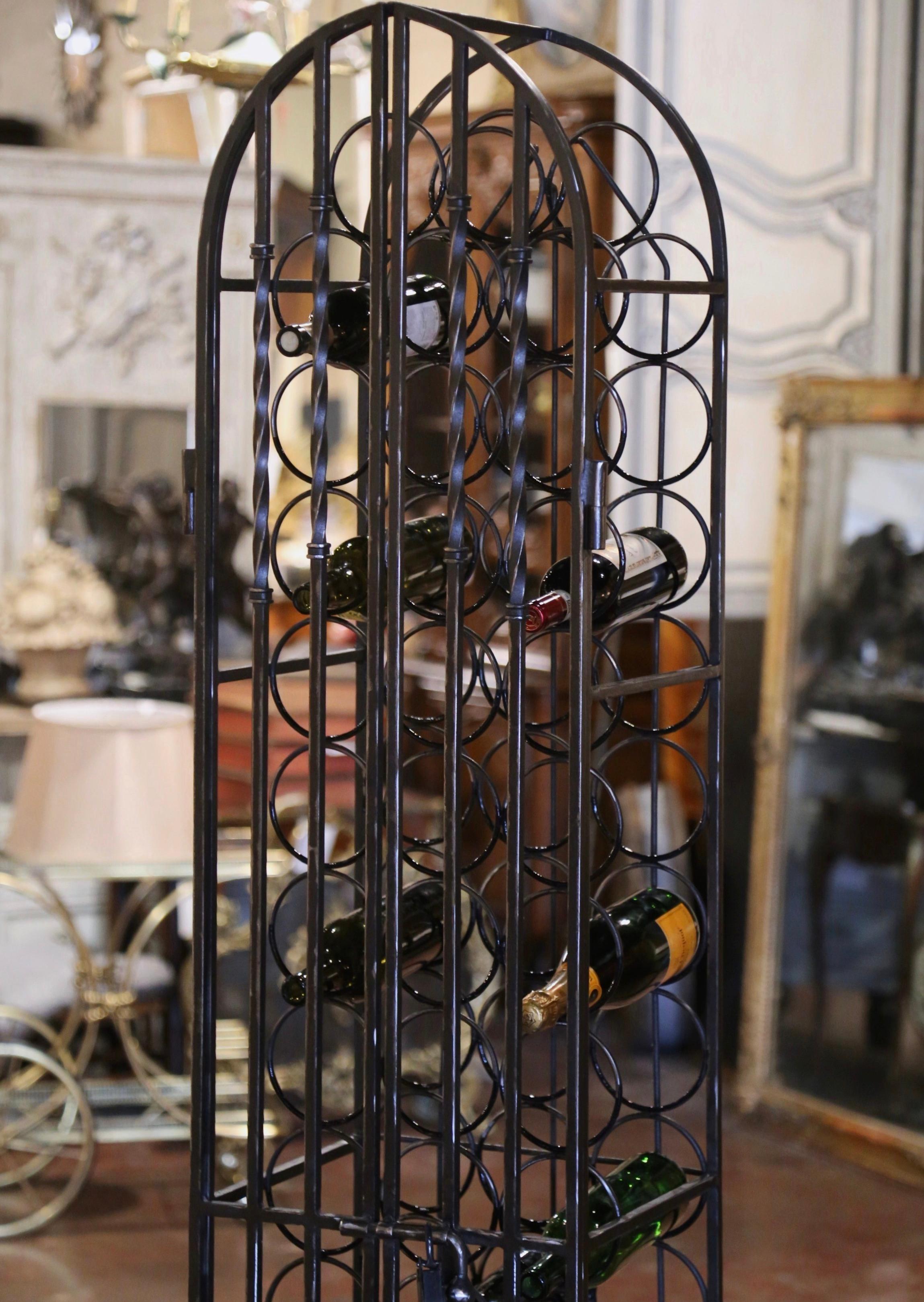 Country Mid-Century French Polished Iron Forty Four Bottle Wine Cellar Rack Cage For Sale