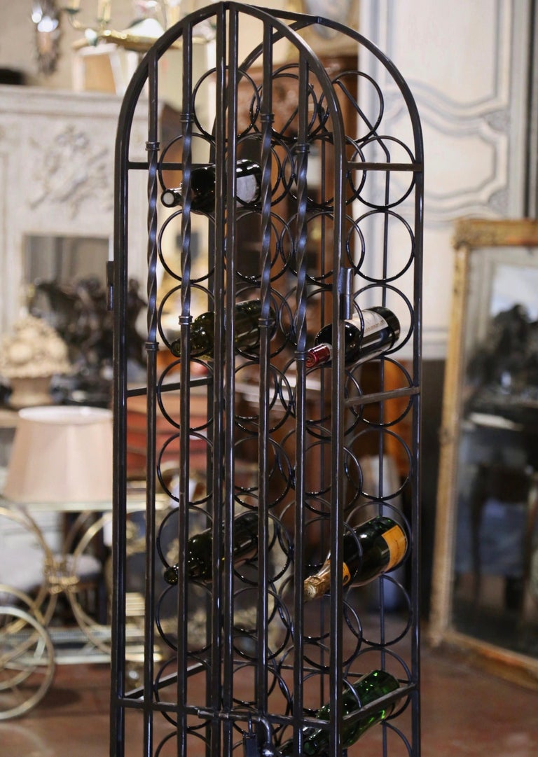 Mid-Century French Polished Iron Forty Four Bottle Wine Cellar