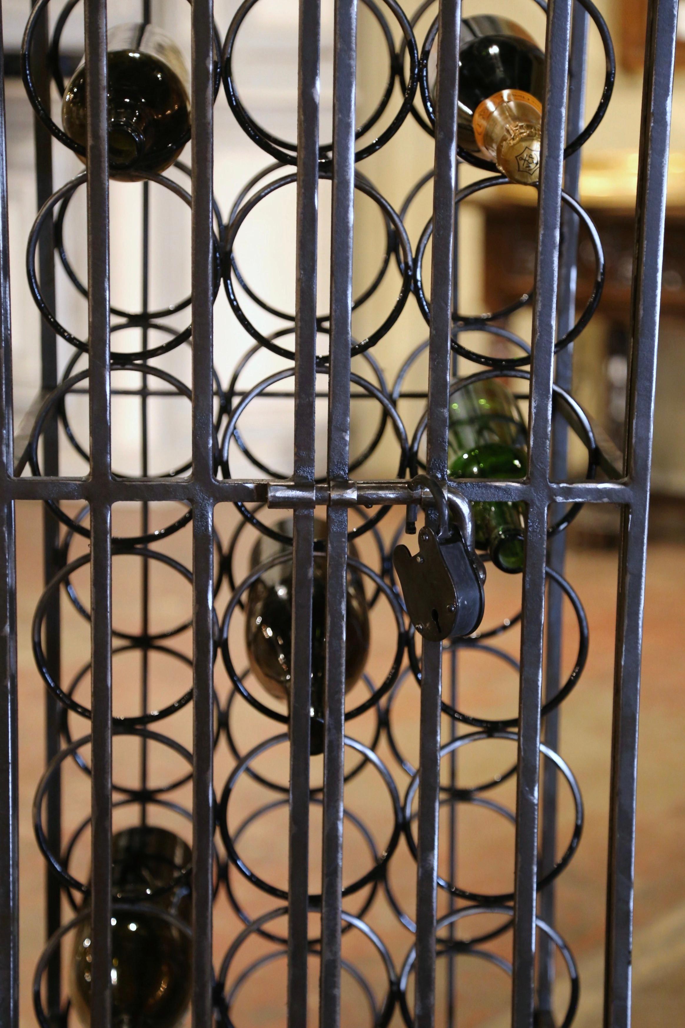 20th Century Mid-Century French Polished Iron Forty Four Bottle Wine Cellar Rack Cage For Sale
