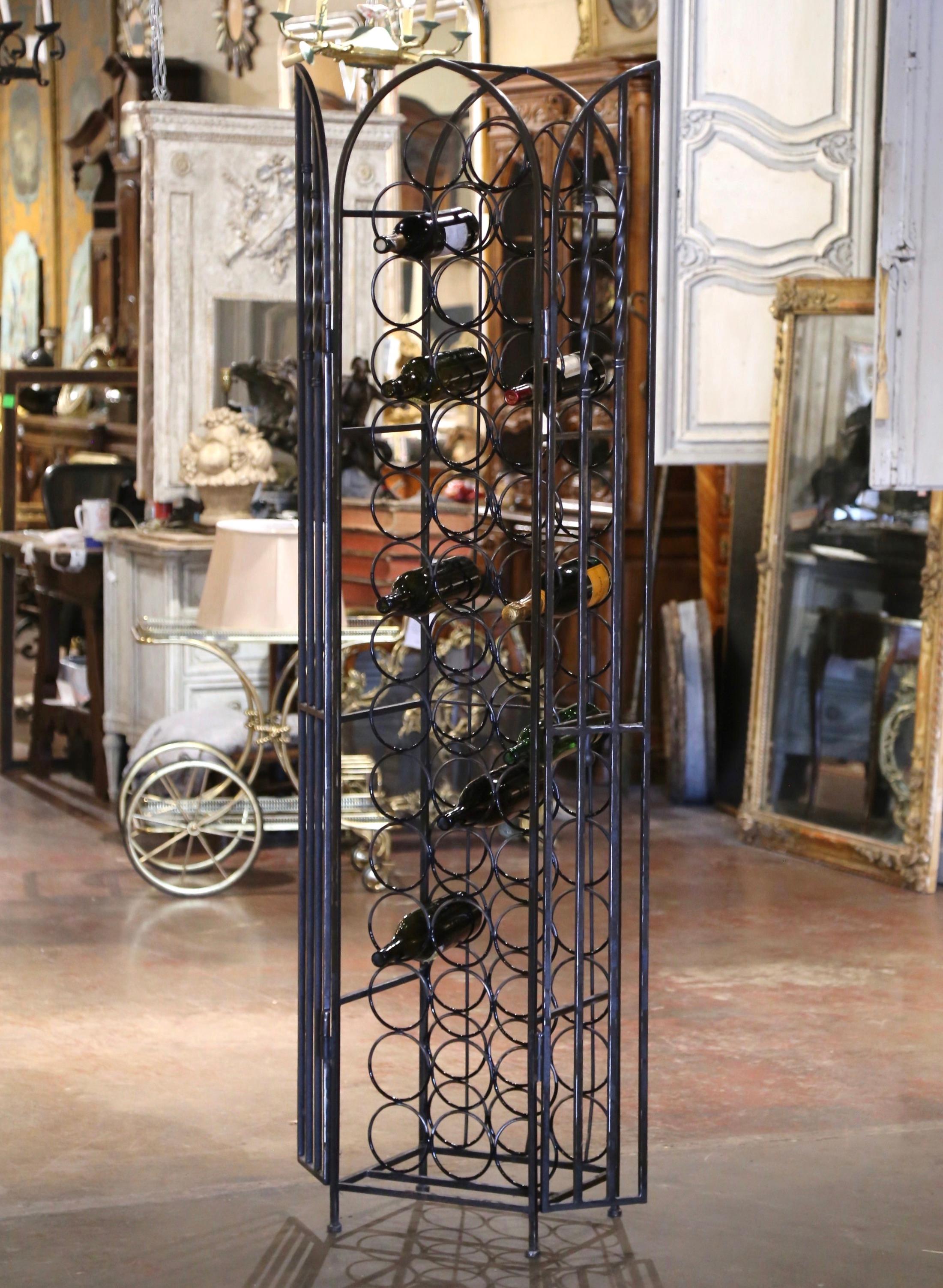 Mid-Century French Polished Iron Forty Four Bottle Wine Cellar Rack Cage For Sale 1