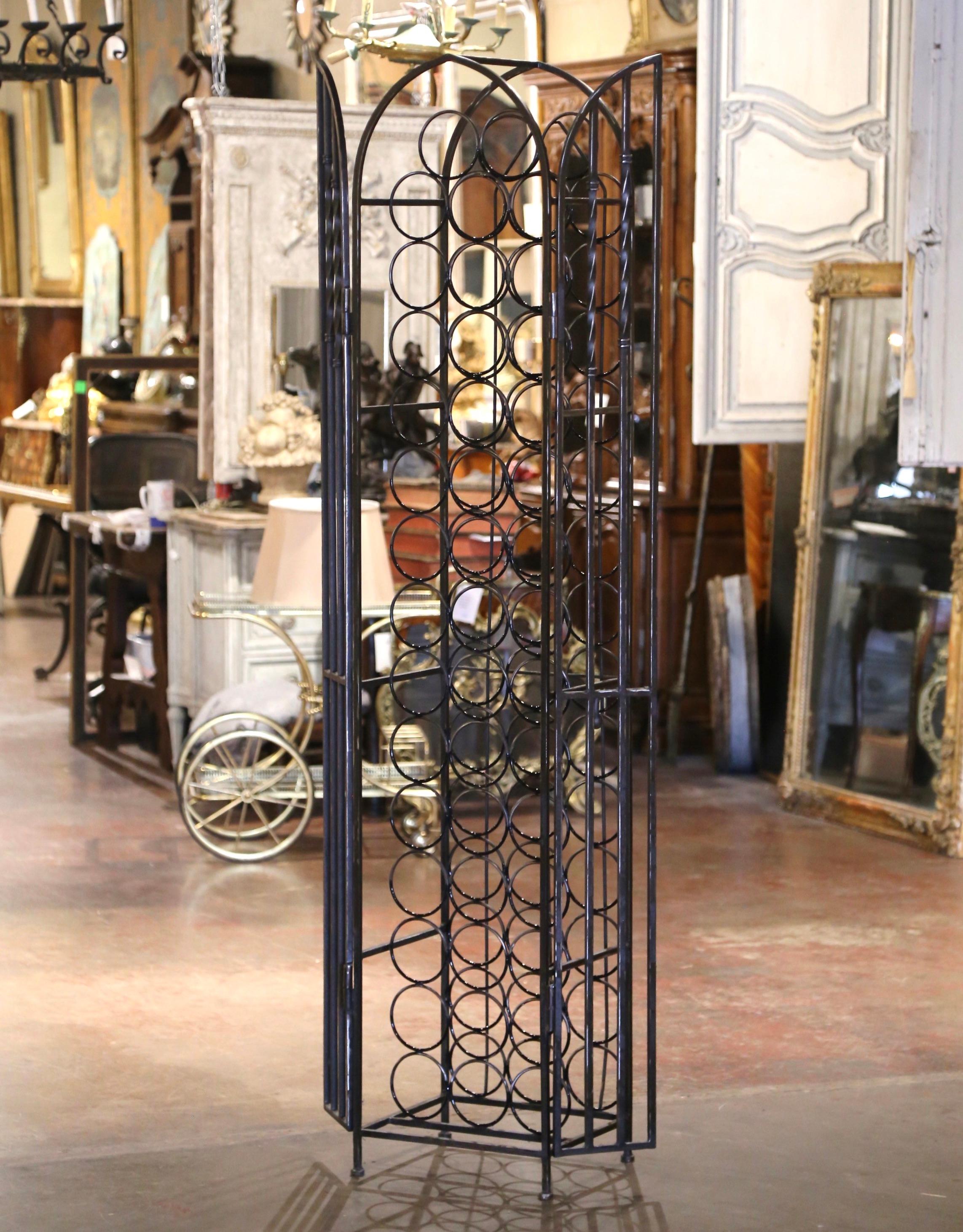 Mid-Century French Polished Iron Forty Four Bottle Wine Cellar Rack Cage For Sale 2