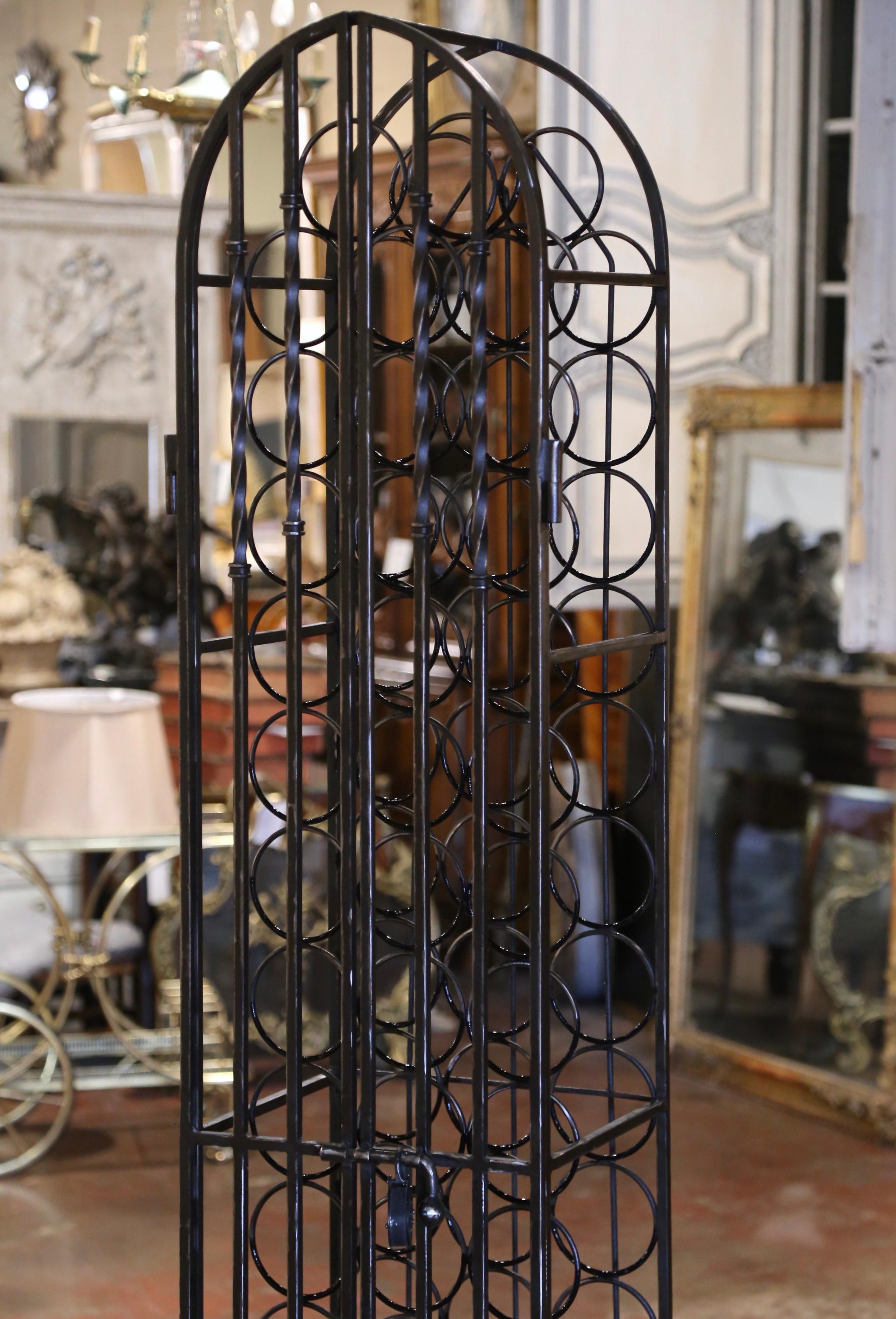 Mid-Century French Polished Iron Forty Four Bottle Wine Cellar Rack Cage For Sale 3