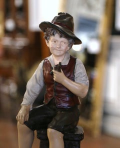 Mid-Century French Polychrome Terracotta Boy Figurine Titled "Insouciance"