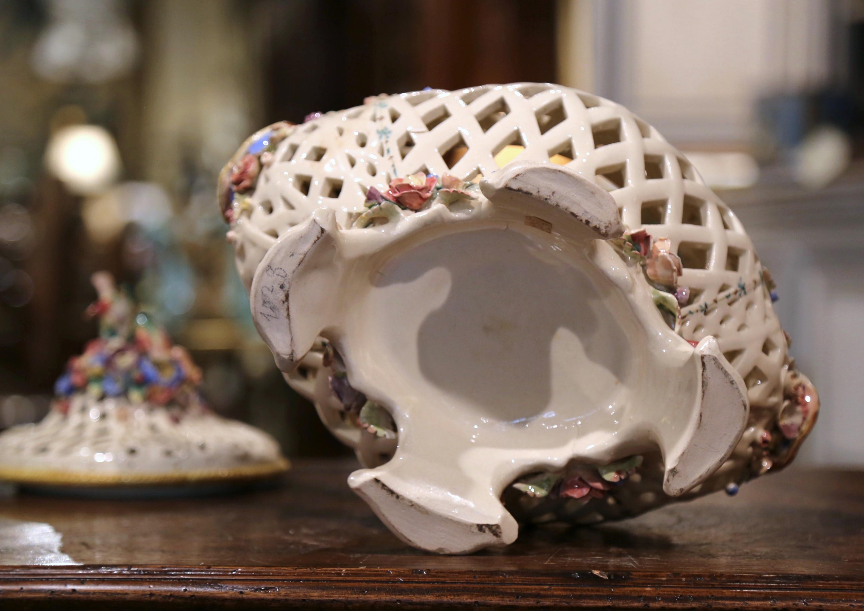 Midcentury French Porcelain Center Piece Tureen with Bird and Floral Decor 5