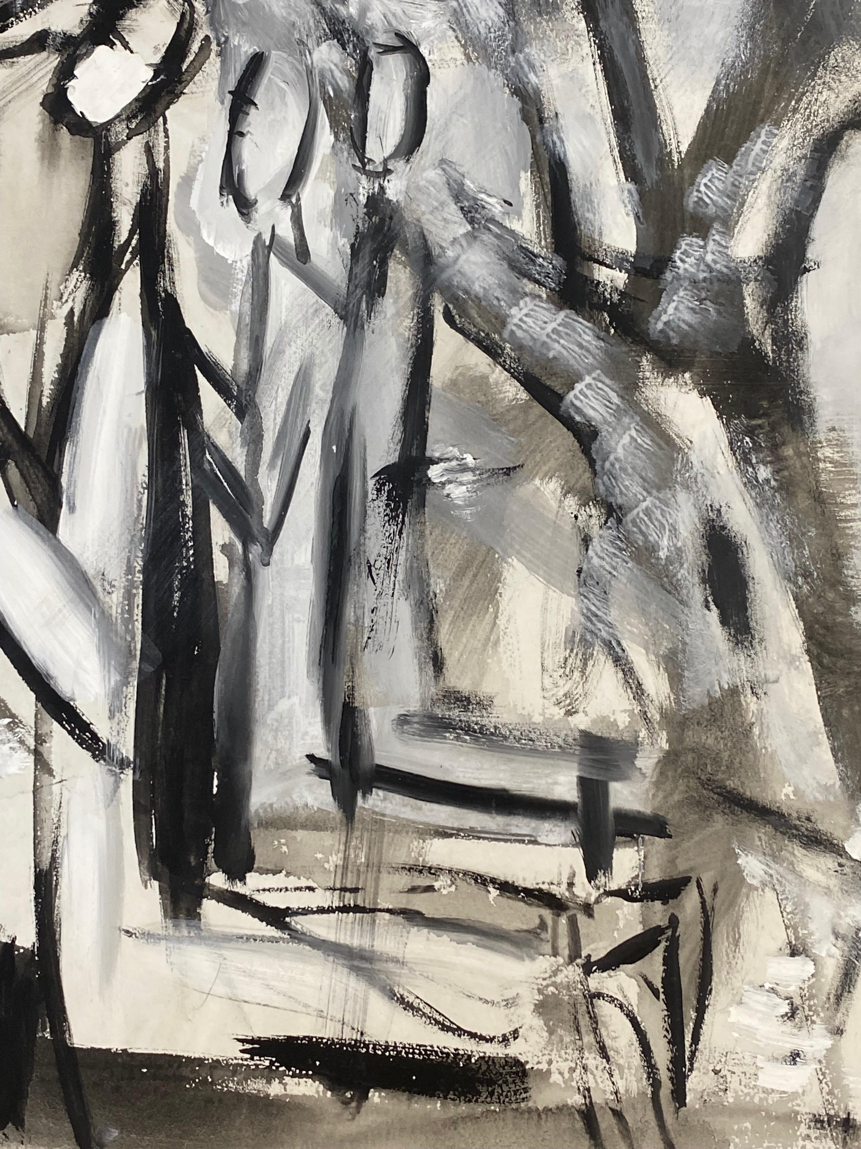 Pintura postimpresionista francesa de mediados de siglo, escena de figura en blanco y negro siglo XIX en venta