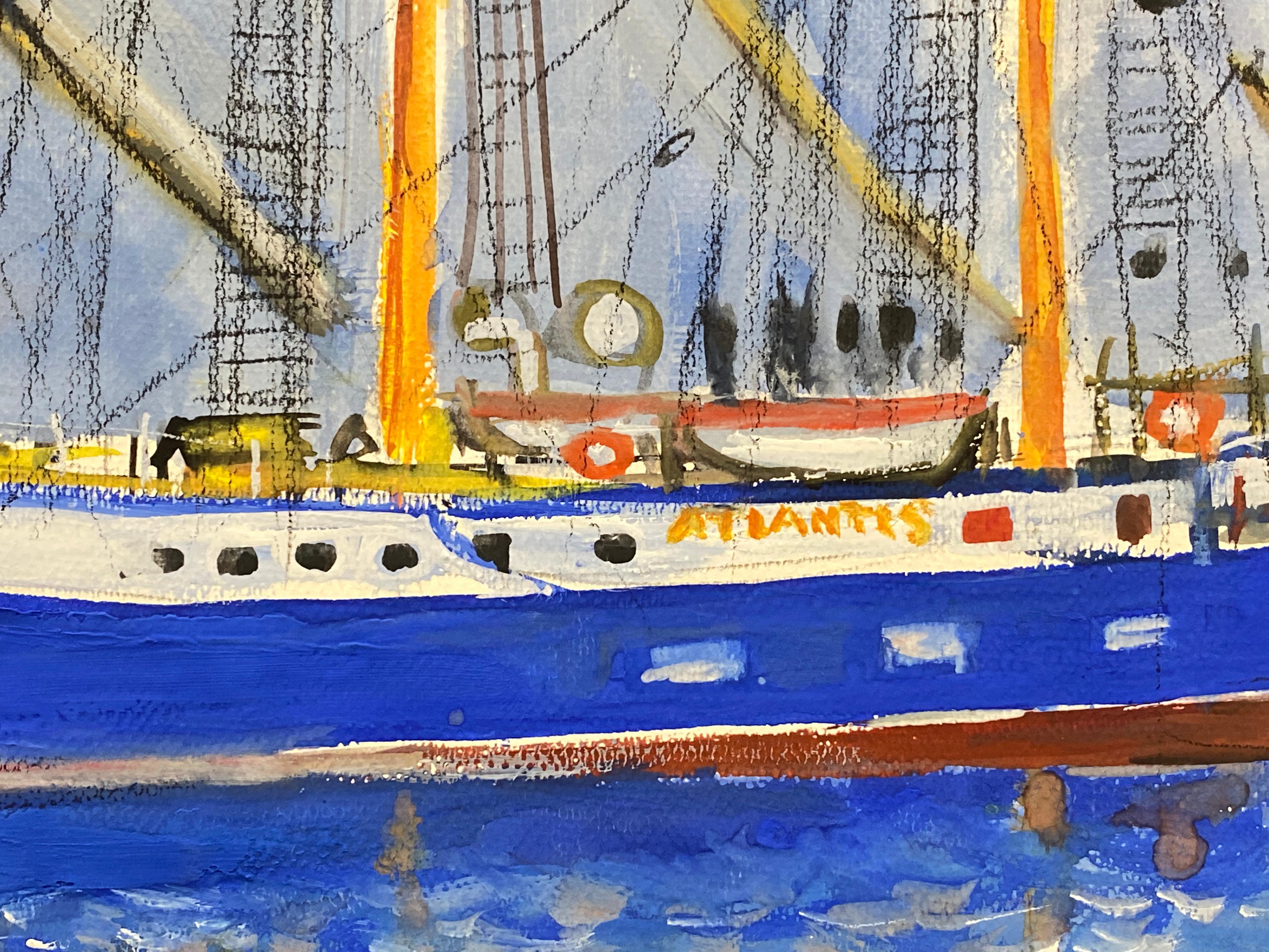 Peinture post-impressionniste française du milieu du siècle, paysage de Monaco « L'Atlantique » en vente 2