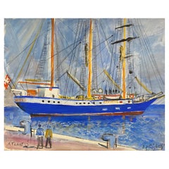 Französisches postimpressionistisches Gemälde aus der Mitte des Jahrhunderts, „Die Atlantis“, Monaco-Landschaft