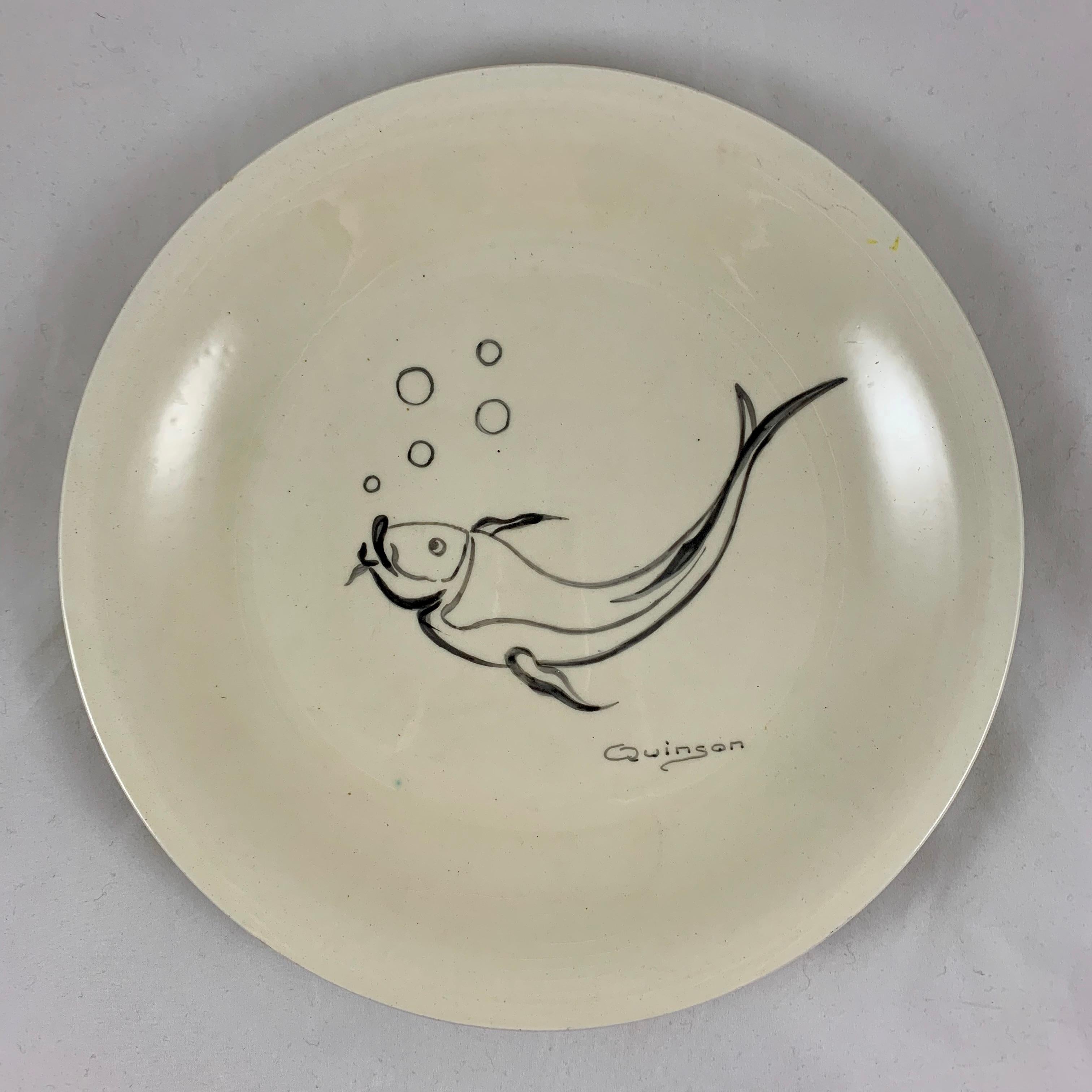 Assiettes à poisson Paulette Quinson peintes à la main en style provençal du milieu du siècle, lot de 6 Bon état à Philadelphia, PA