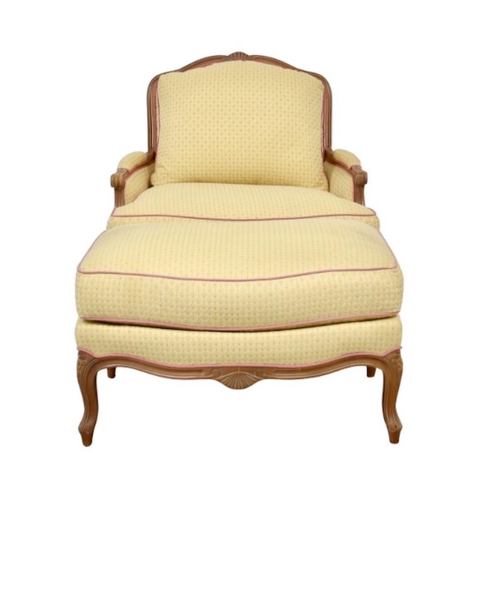 American Midcentury French Provincial Ashley Manor Printemps Armchair Lounge and Ottoman