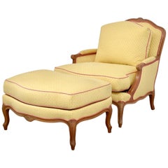 Vintage Midcentury French Provincial Ashley Manor Printemps Armchair Lounge and Ottoman