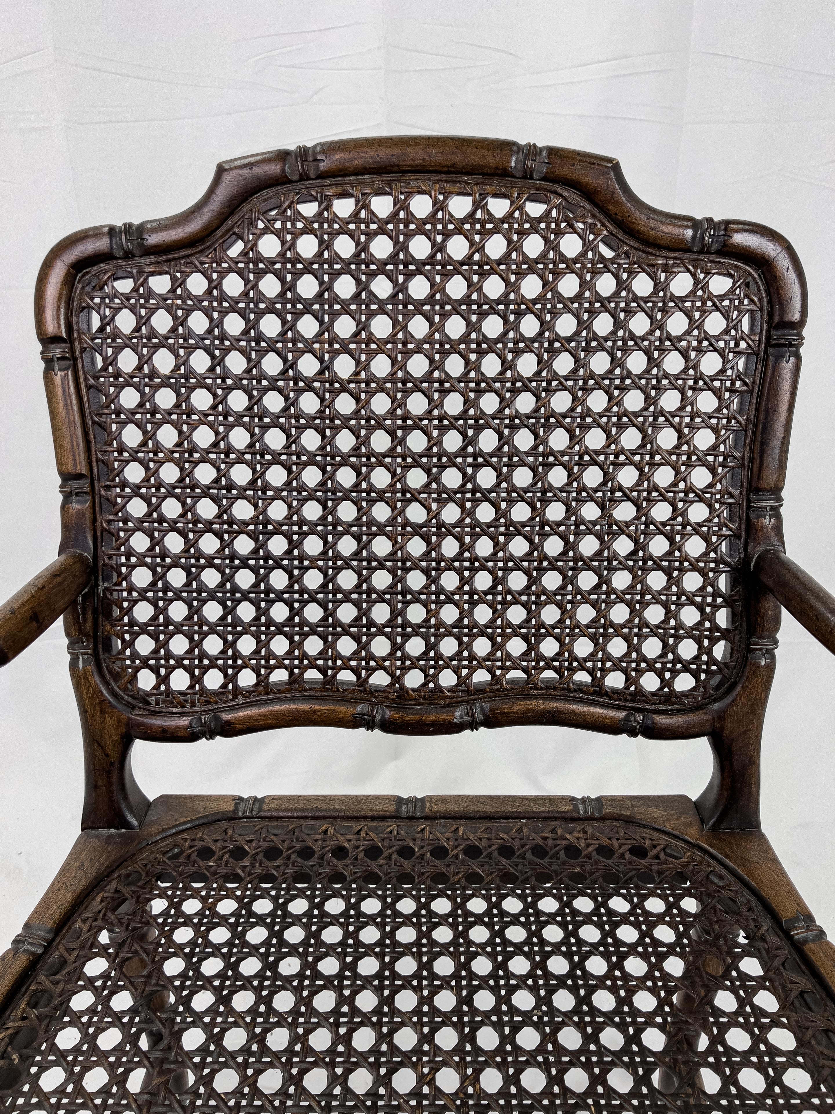 Mid Century French Provincial Country Cane Faux Bamboo Wood Armchairs, a Pair For Sale 8