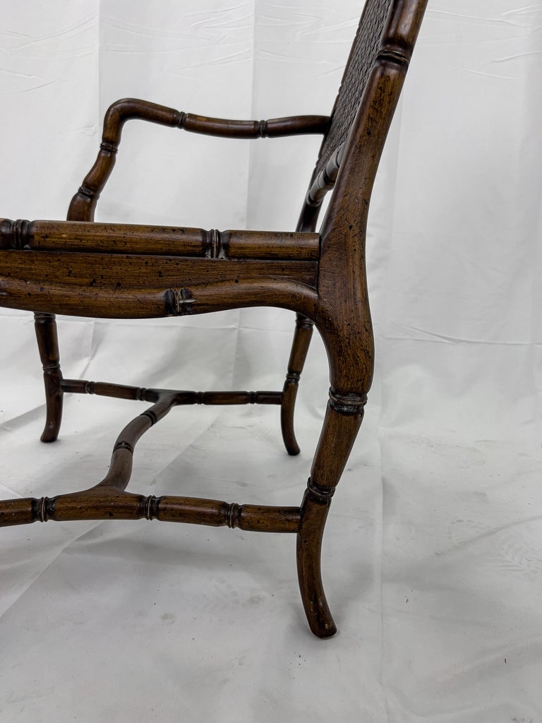 Mid Century French Provincial Country Cane Faux Bamboo Wood Armchairs