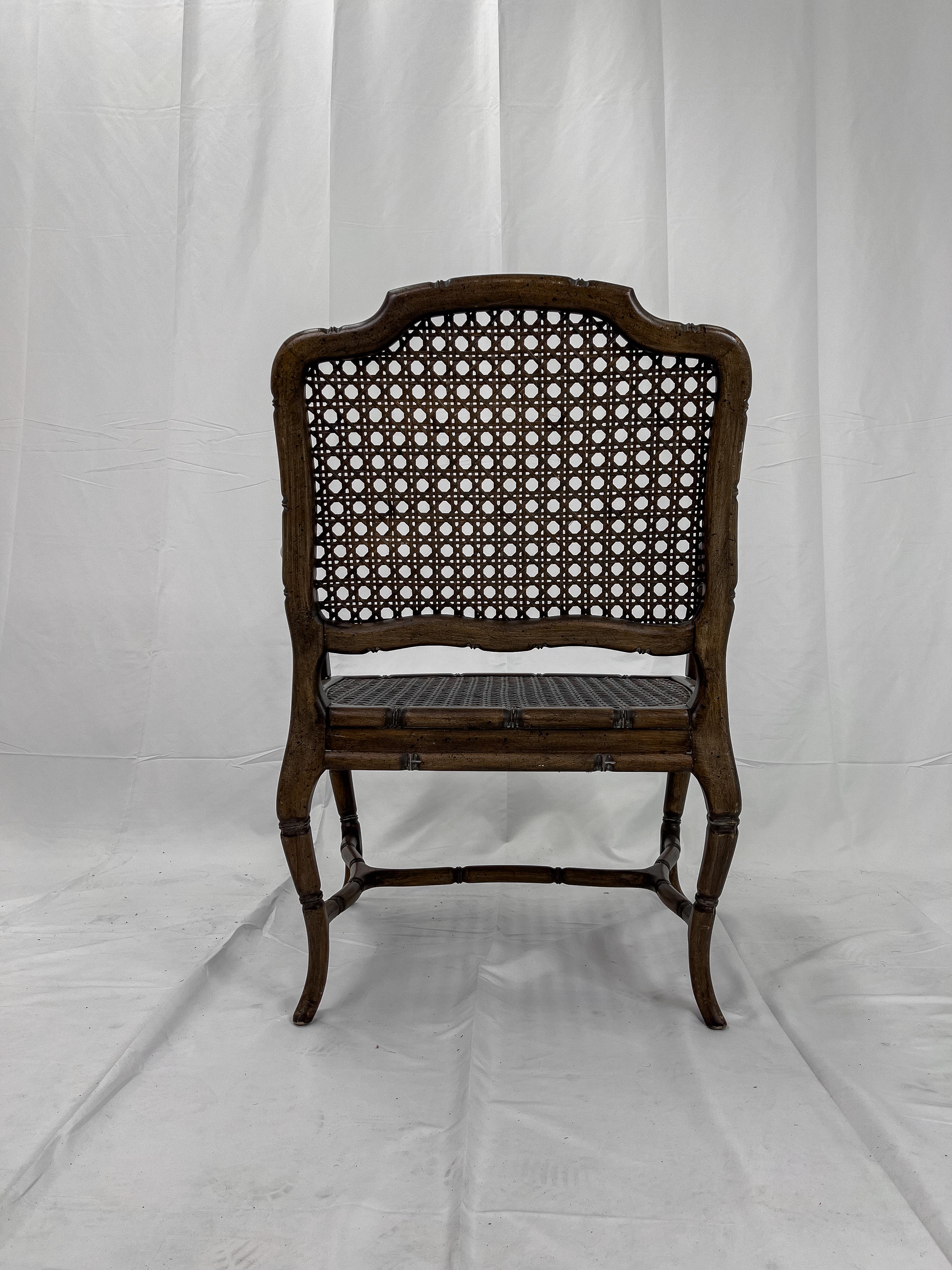 Mid Century French Provincial Country Cane Faux Bamboo Wood Armchairs, a Pair For Sale 3