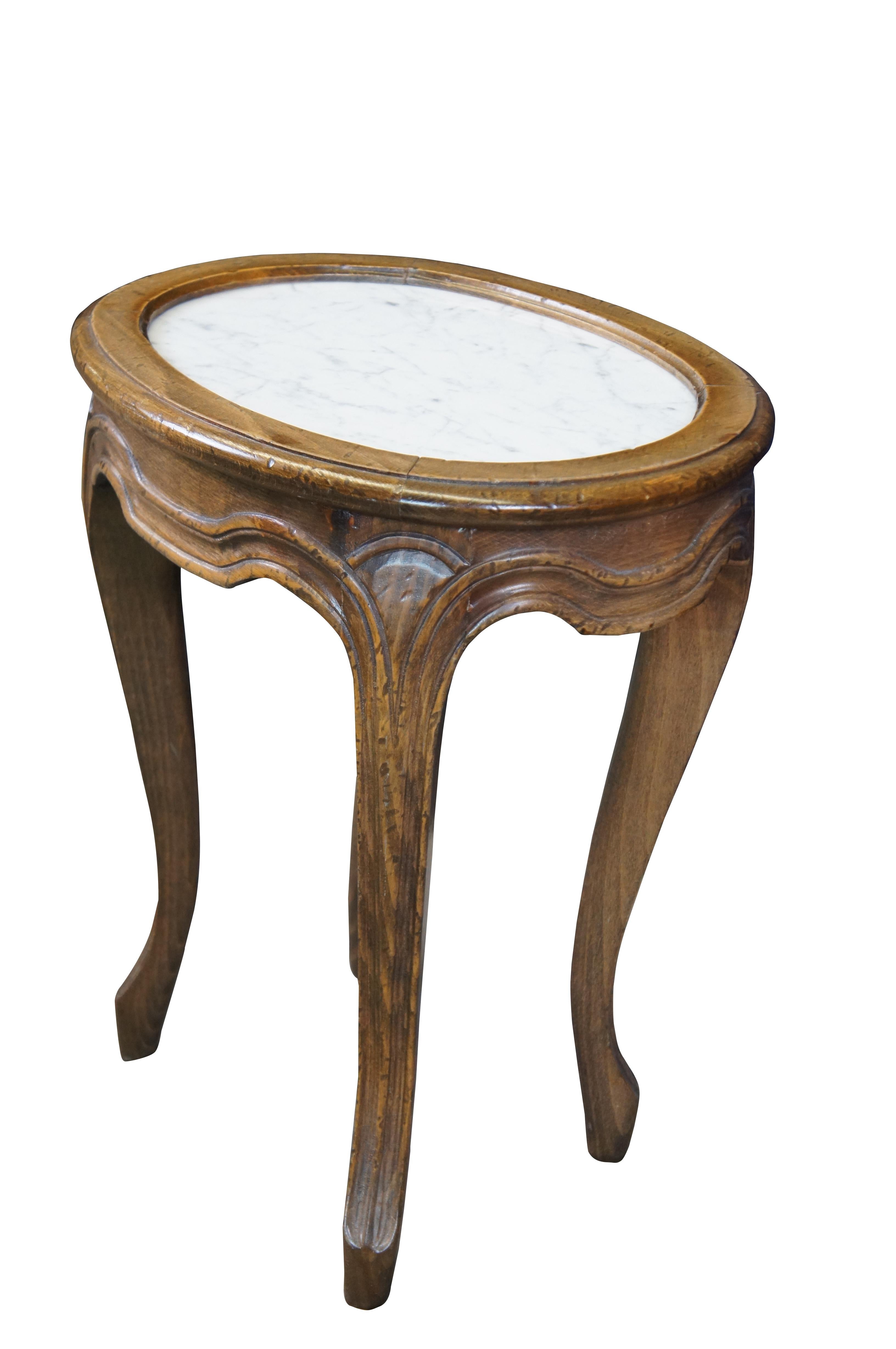 Mid Century French Provincial Country Walnut Marble Side Table Plant Stand 17