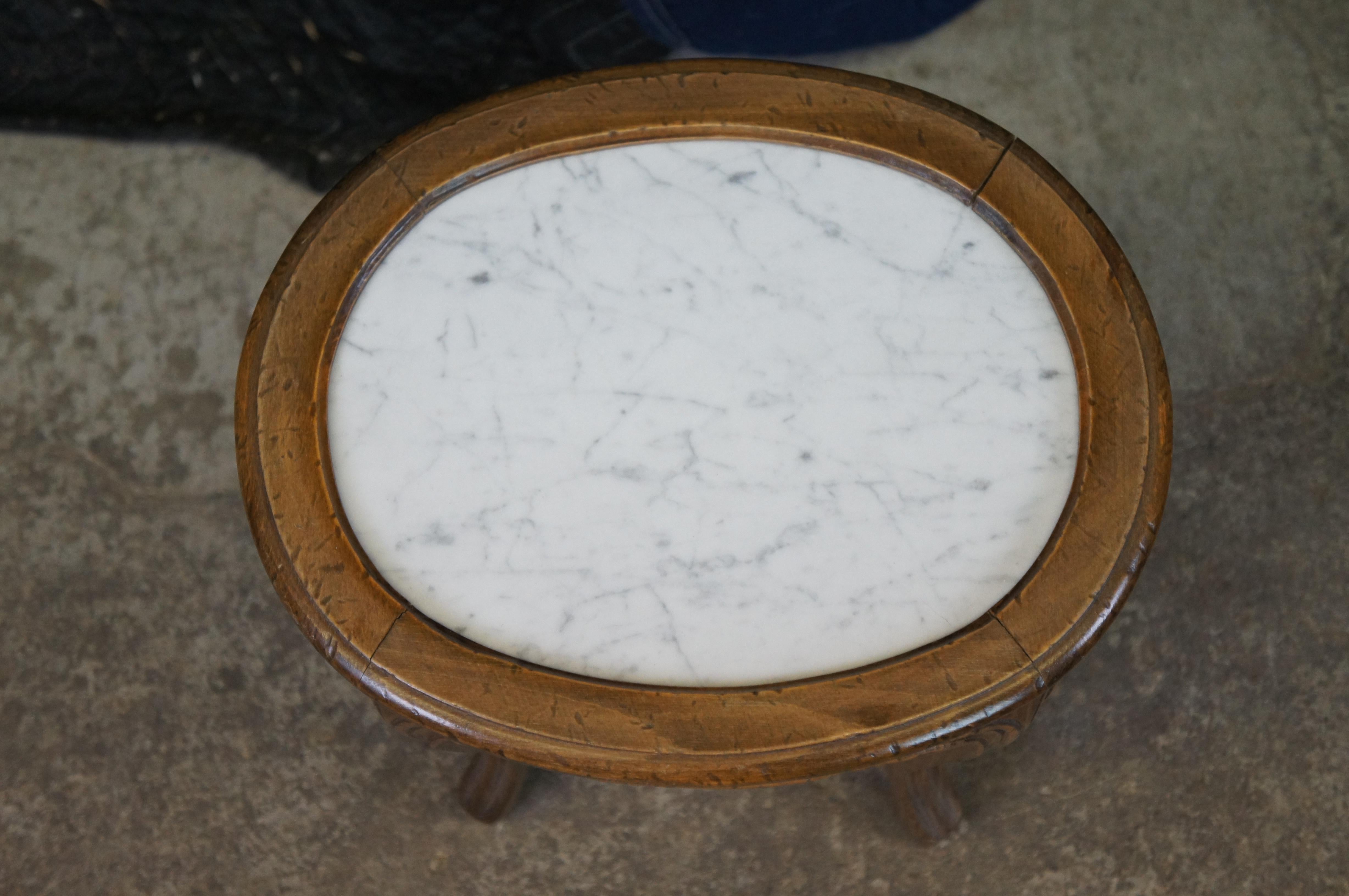 Mid-20th Century Mid Century French Provincial Country Walnut Marble Side Table Plant Stand 17