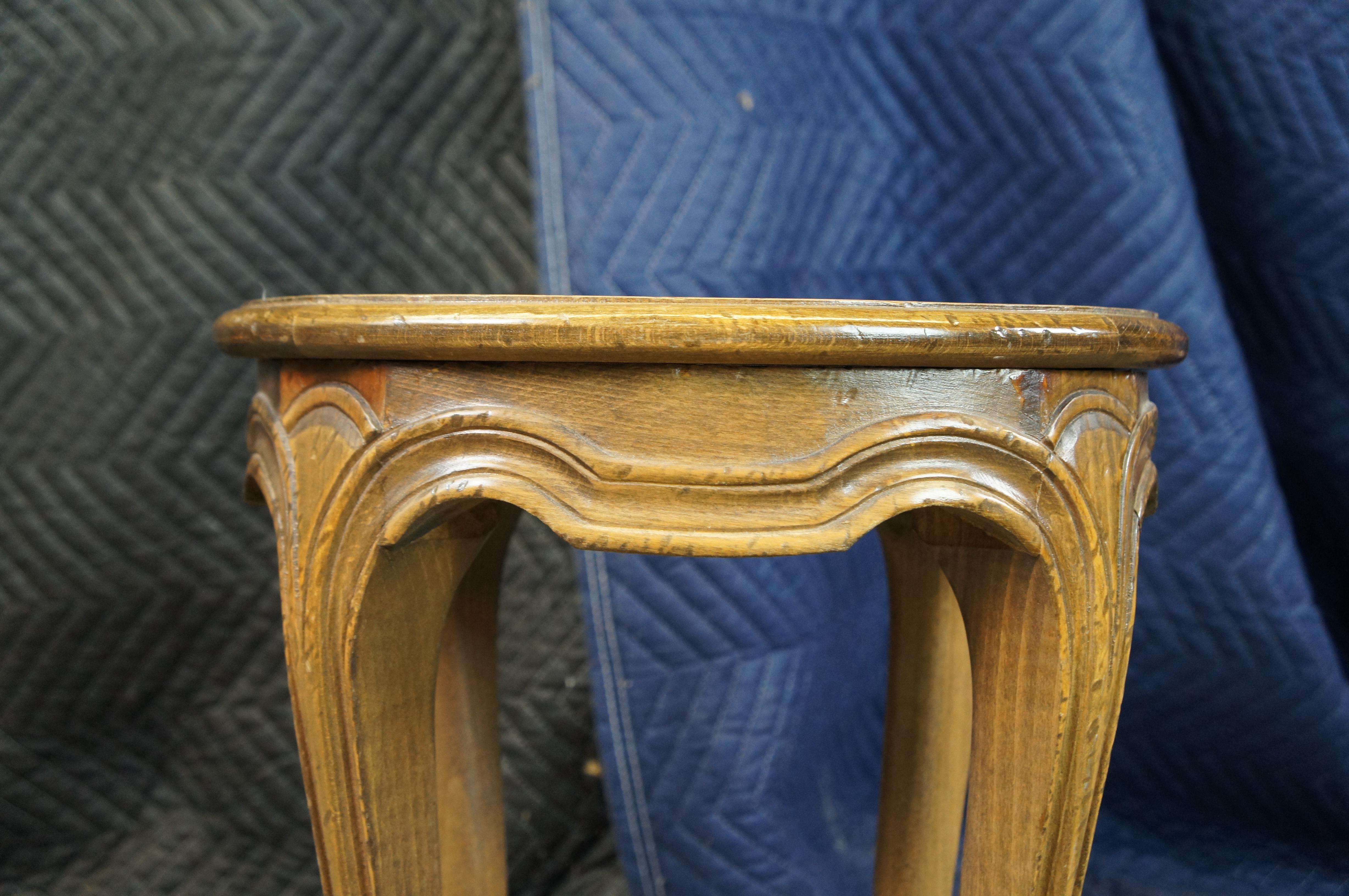 Mid Century French Provincial Country Walnut Marble Side Table Plant Stand 17