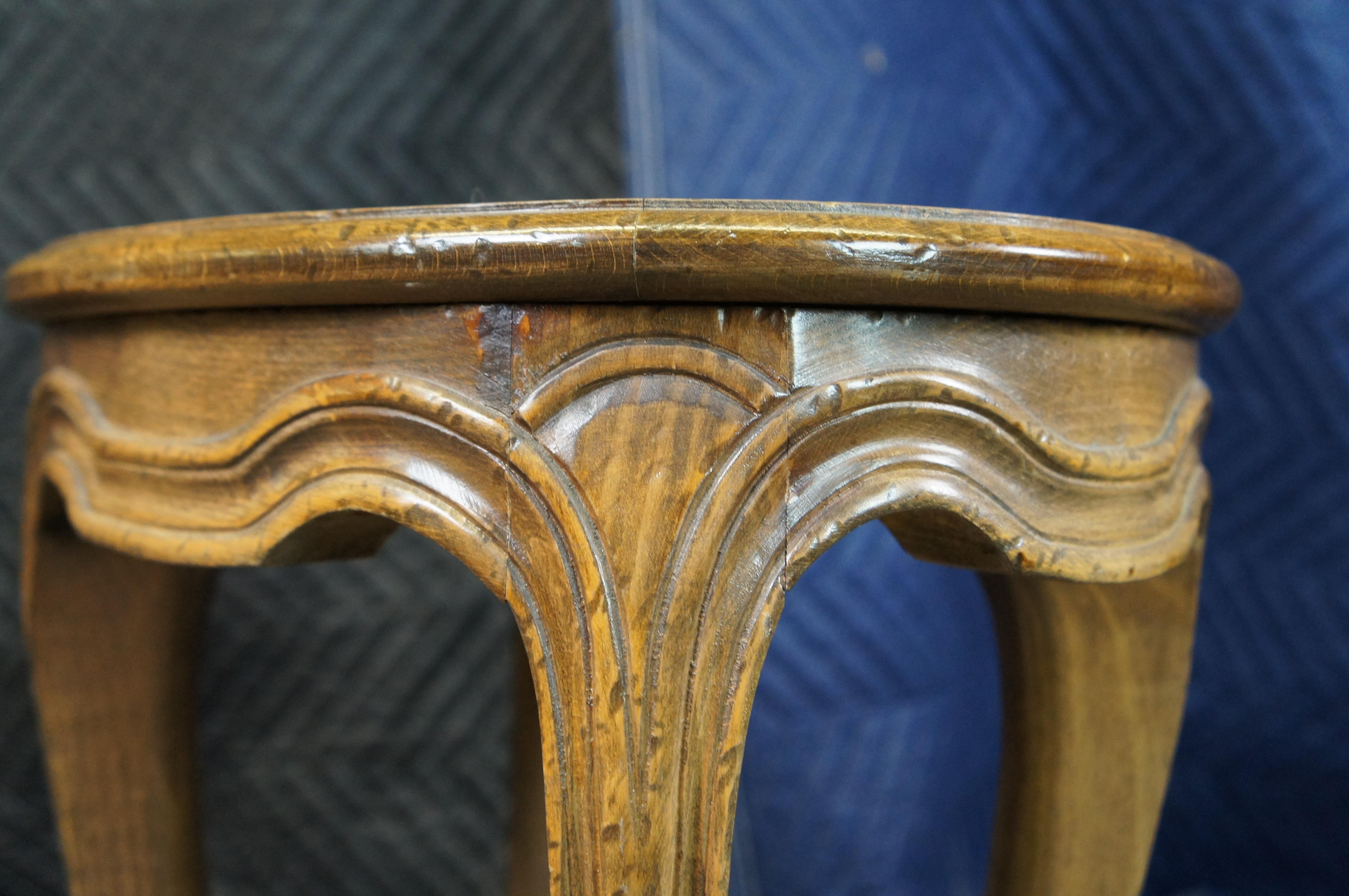 Mid Century French Provincial Country Walnut Marble Side Table Plant Stand 17
