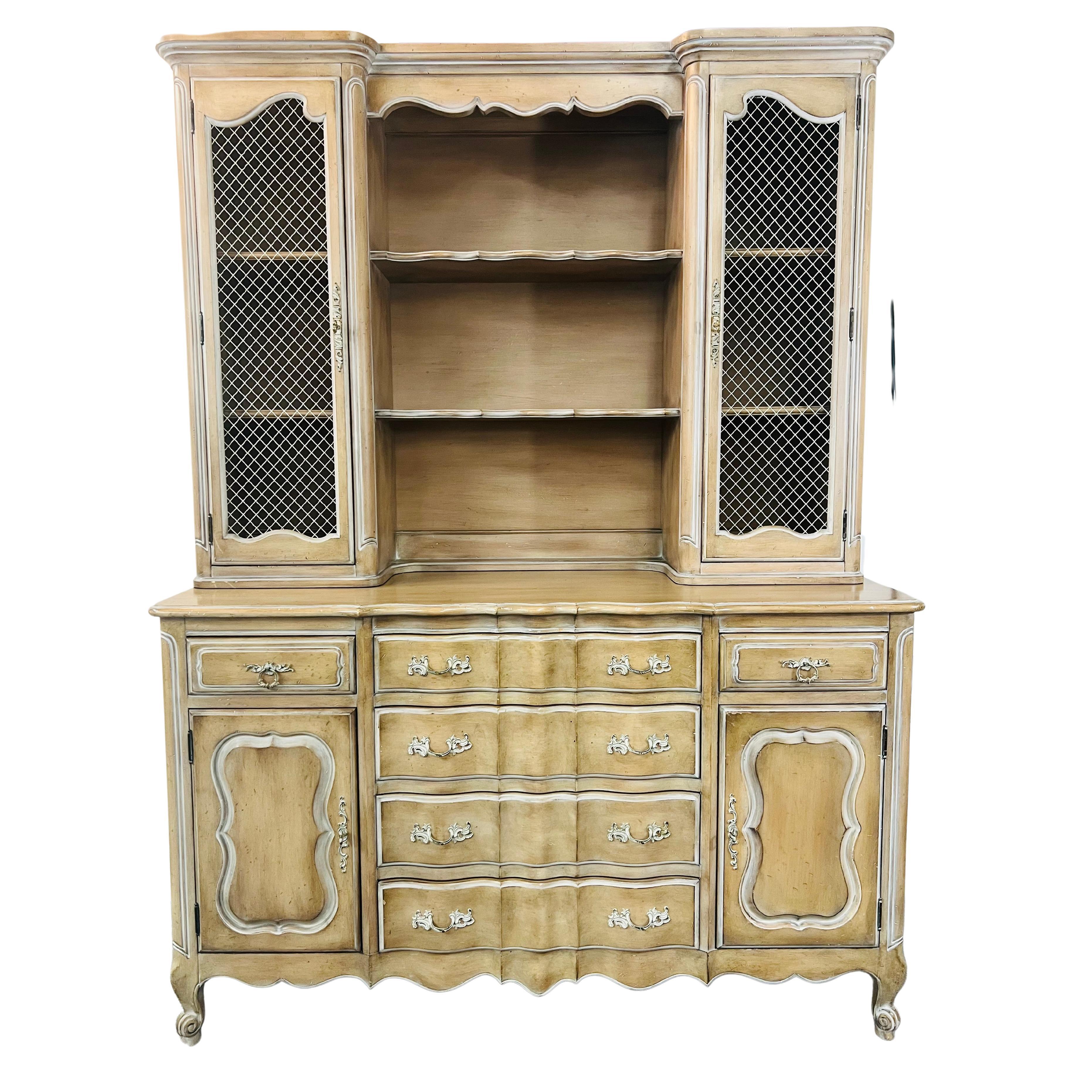 Mid-Century French Provincial Louis XV Style Breakfront Cabinet