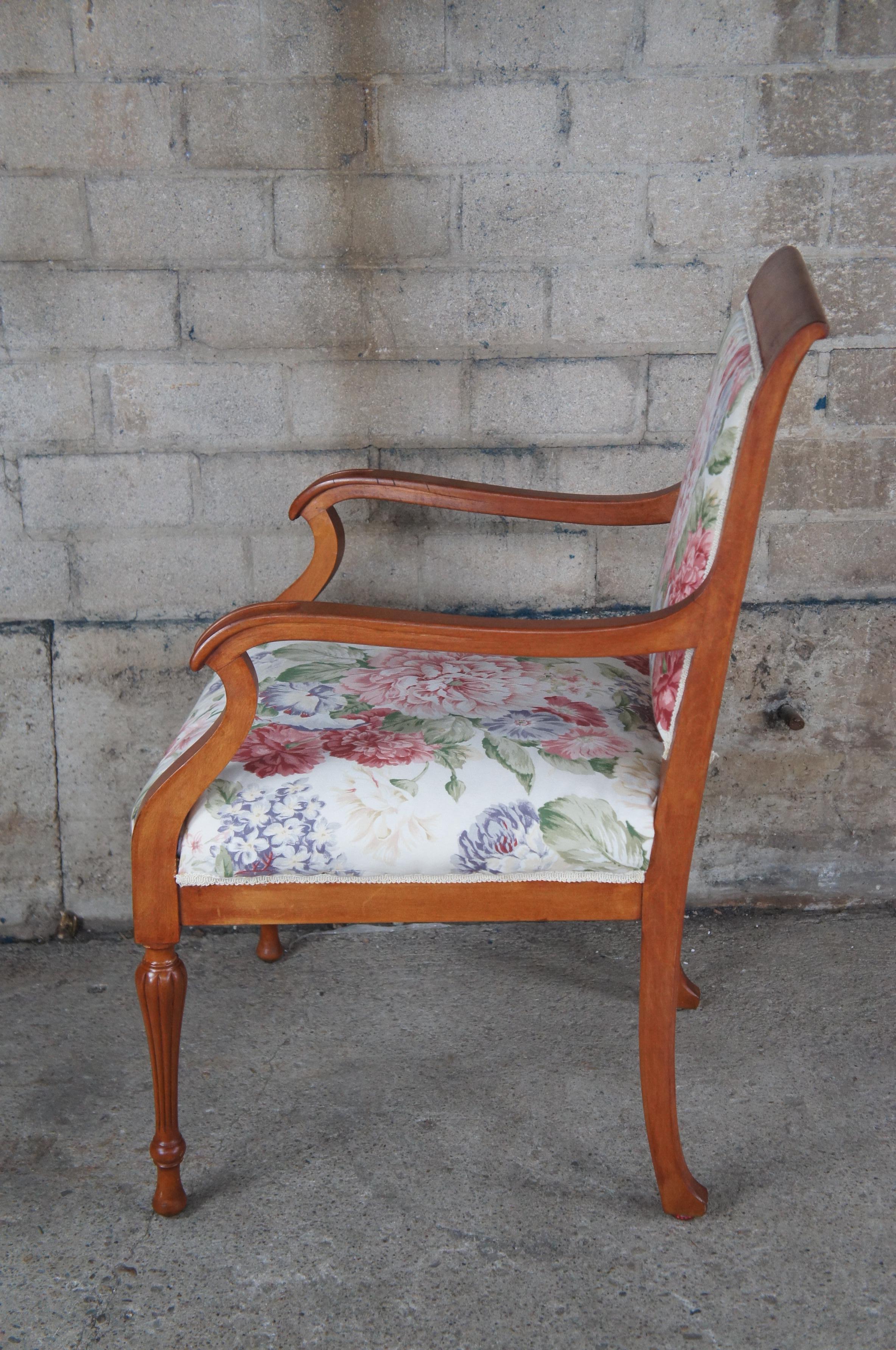 Mid Century French Provincial Mahogany Floral Upholstered Twin Beds & Arm Chair  For Sale 6