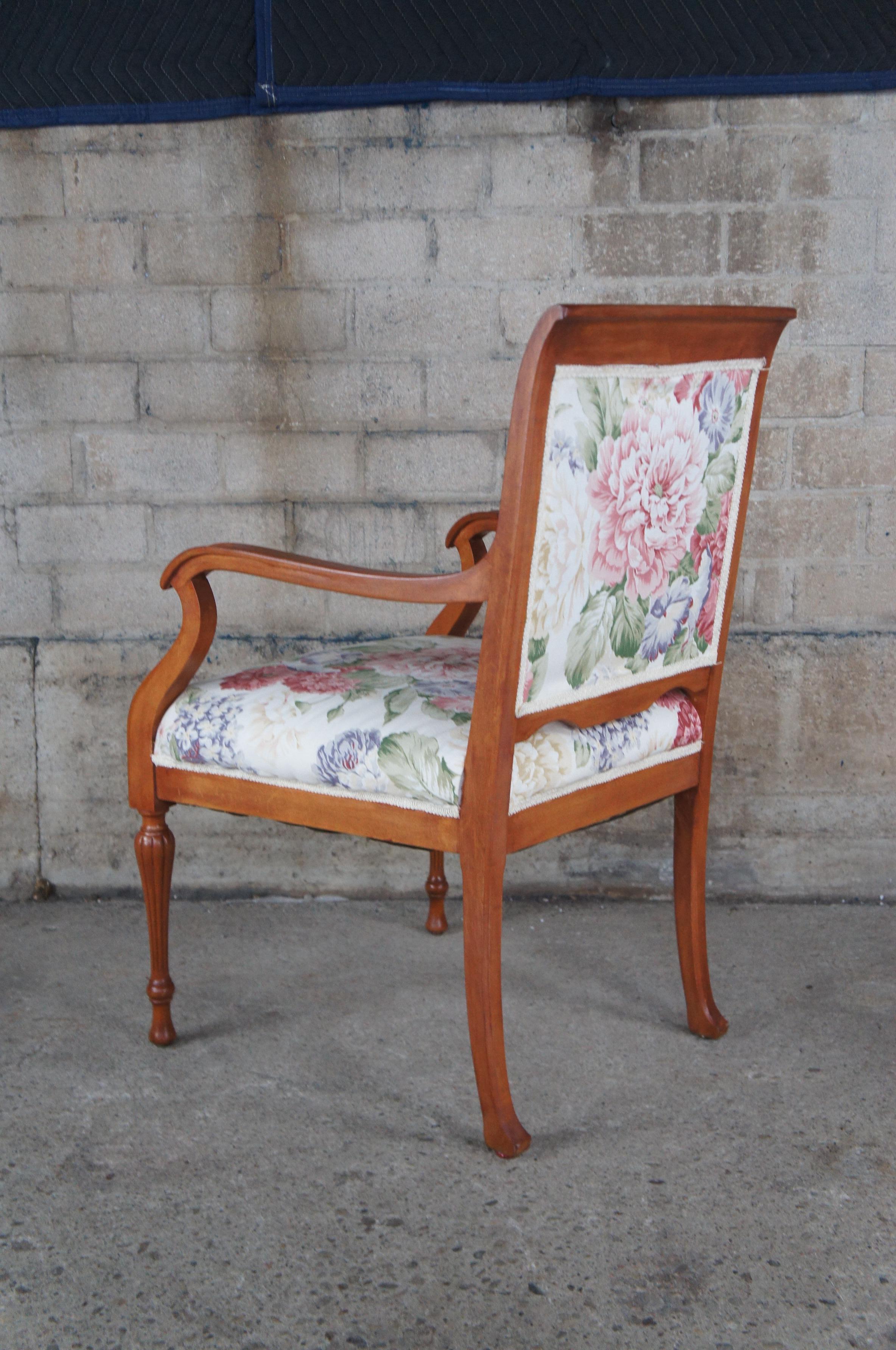 Mid Century French Provincial Mahogany Floral Upholstered Twin Beds & Arm Chair  For Sale 7