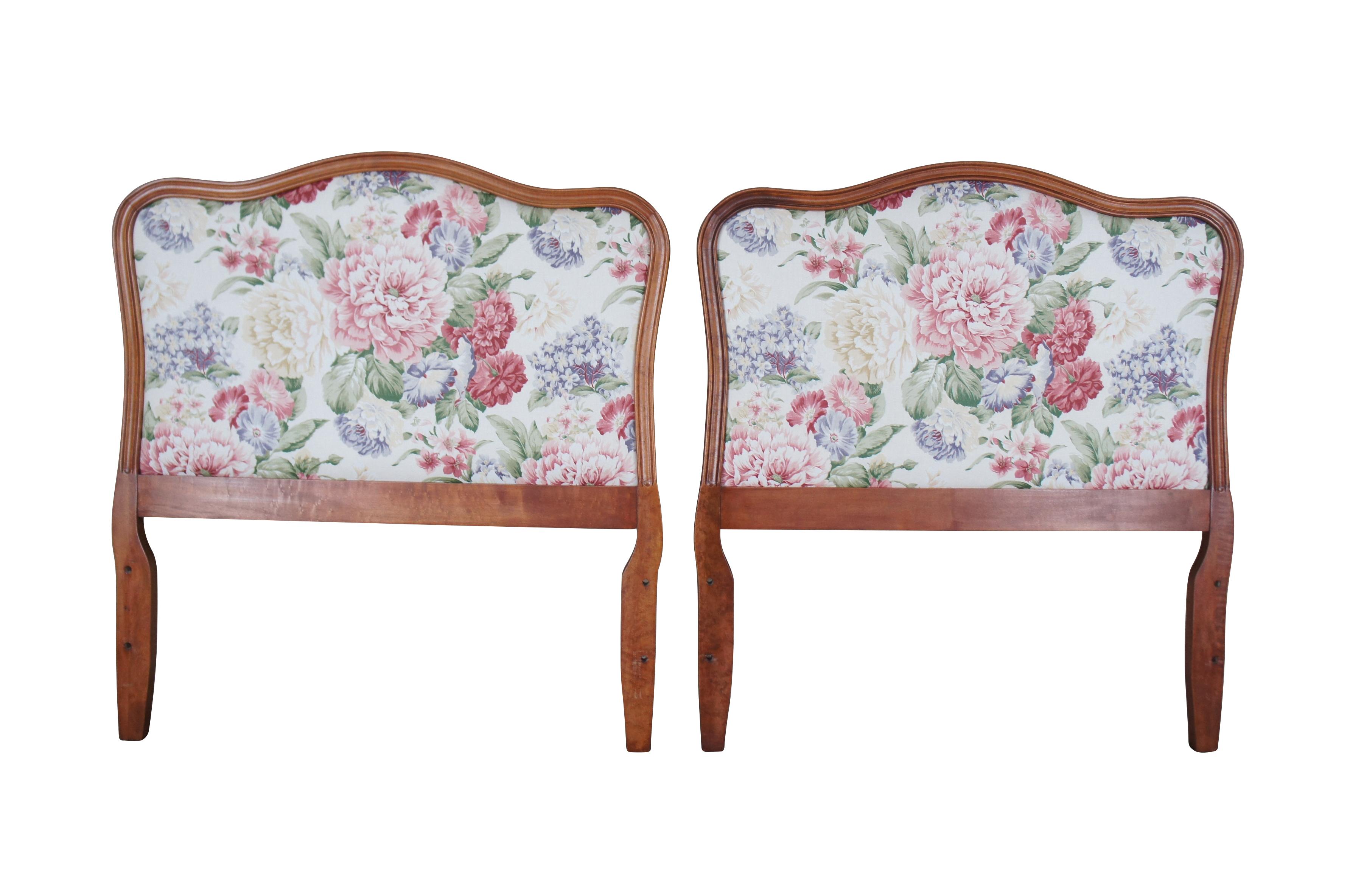 Mid Century French Provincial Mahogany Floral Upholstered Twin Beds & Arm Chair  In Good Condition For Sale In Dayton, OH