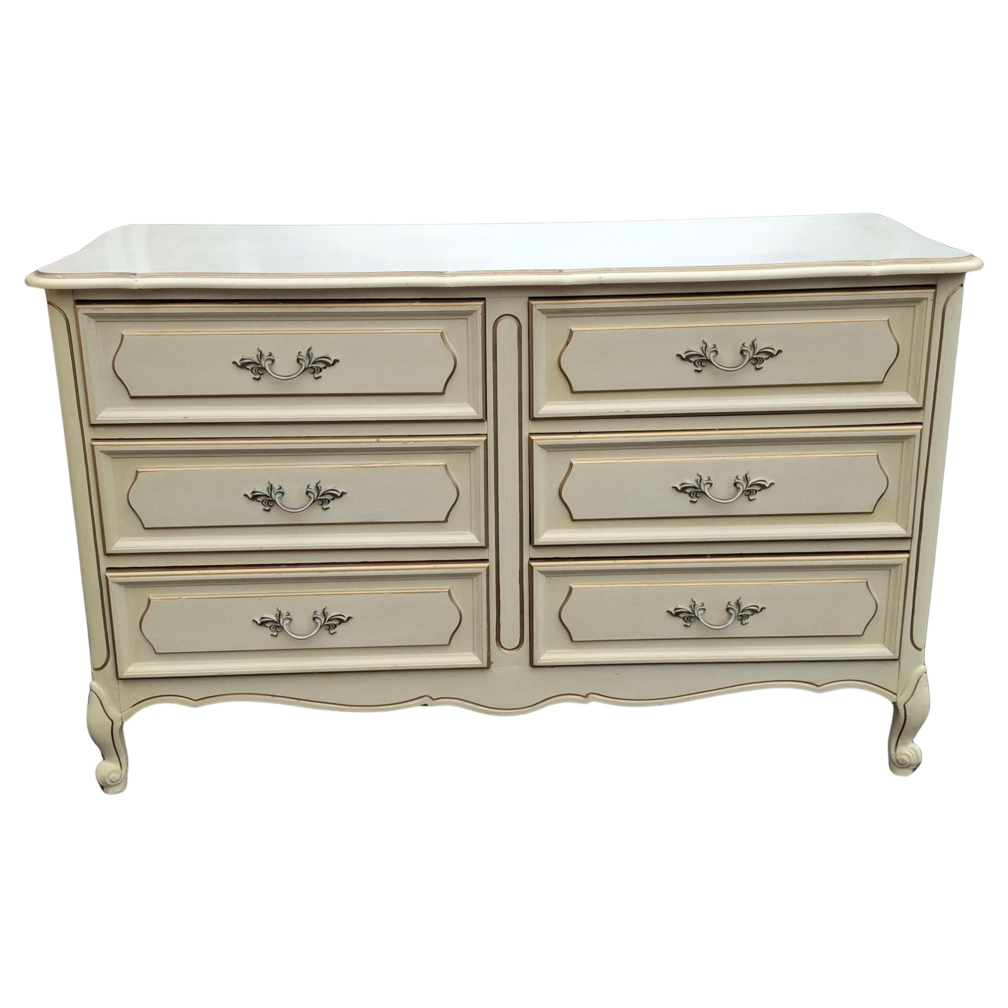 Mid Century  French Provincial Style Cream Painted Double Dresser