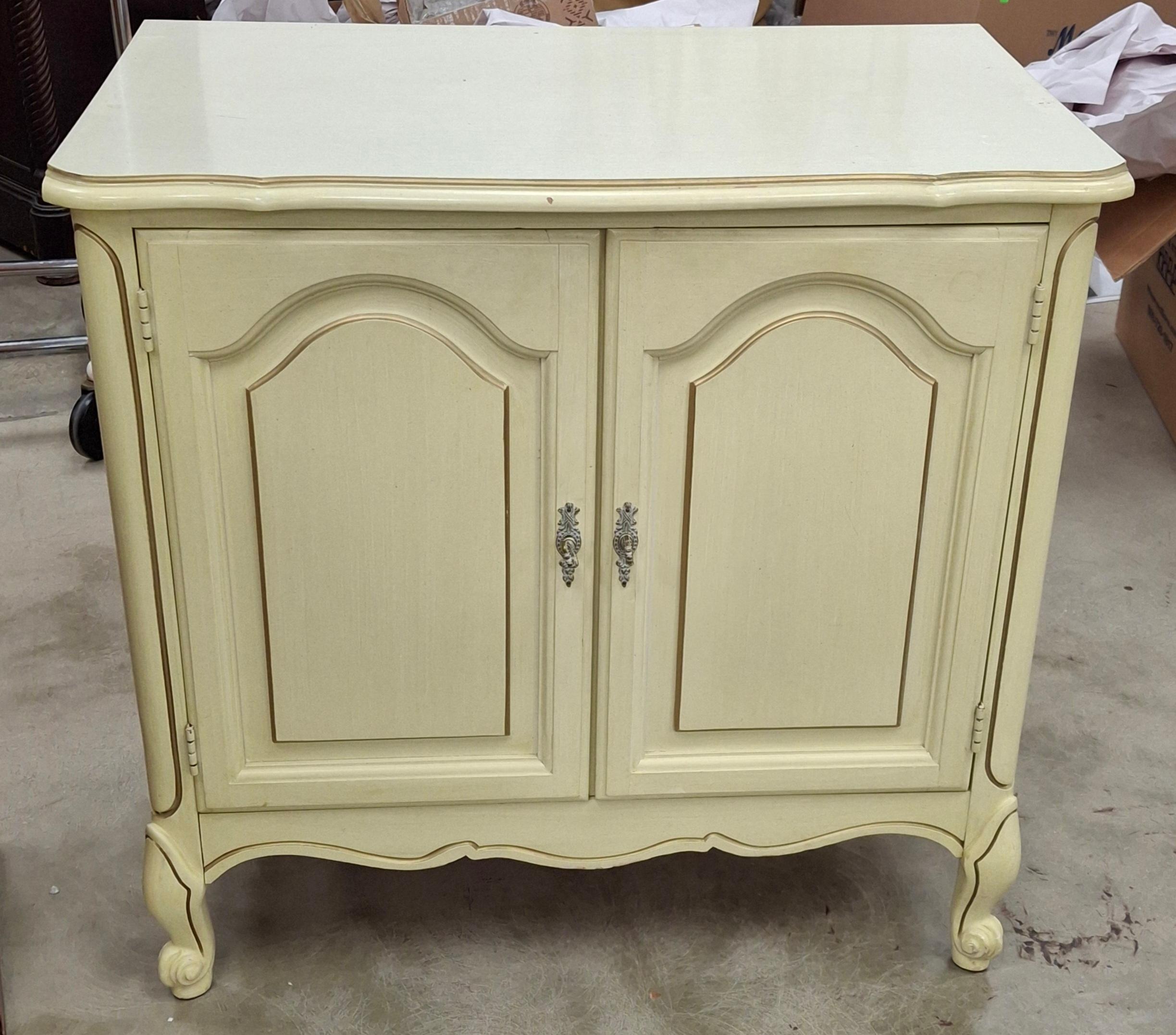 Mid Century French Provincial Style Cream Painted & Partial Gilt 2-Part Bookcase For Sale 4