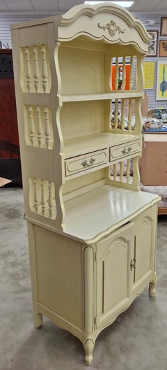 Mid Century French Provincial Style Cream Painted & Partial Gilt 2-Part Bookcase