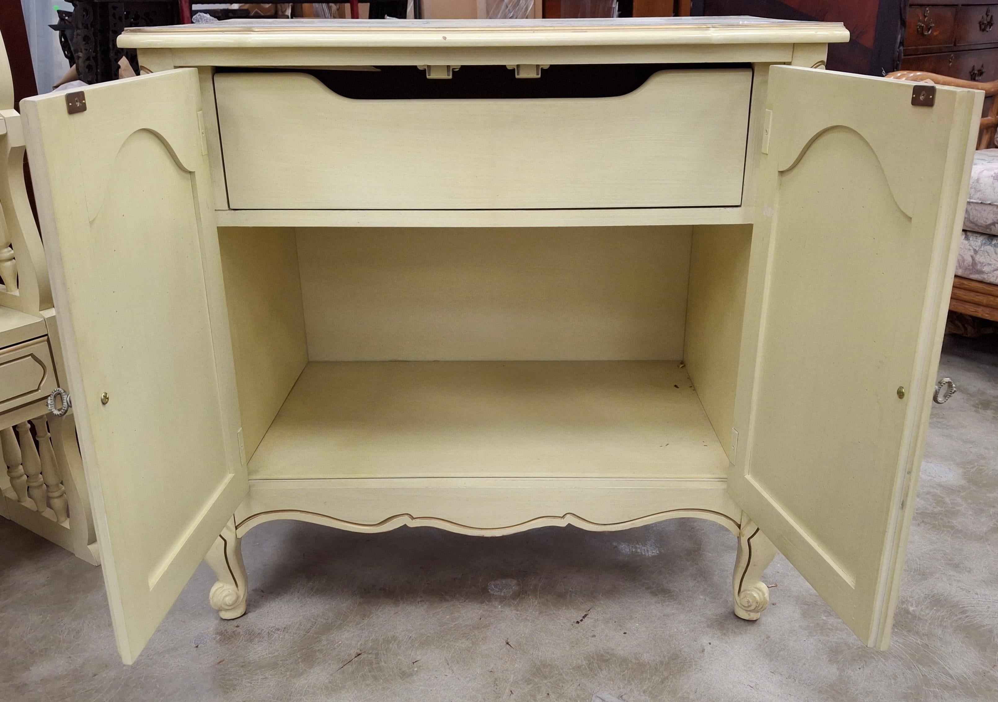 Hardwood Mid Century French Provincial Style Cream Painted & Partial Gilt 2-Part Bookcase For Sale