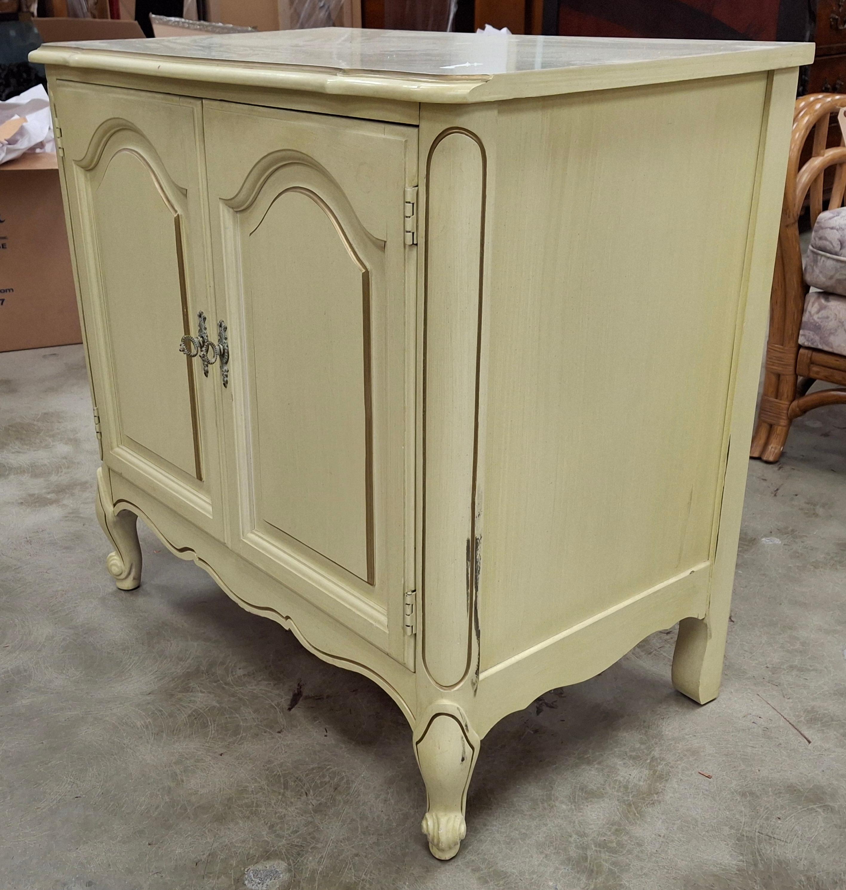 Mid Century French Provincial Style Cream Painted & Partial Gilt 2-Part Bookcase For Sale 1