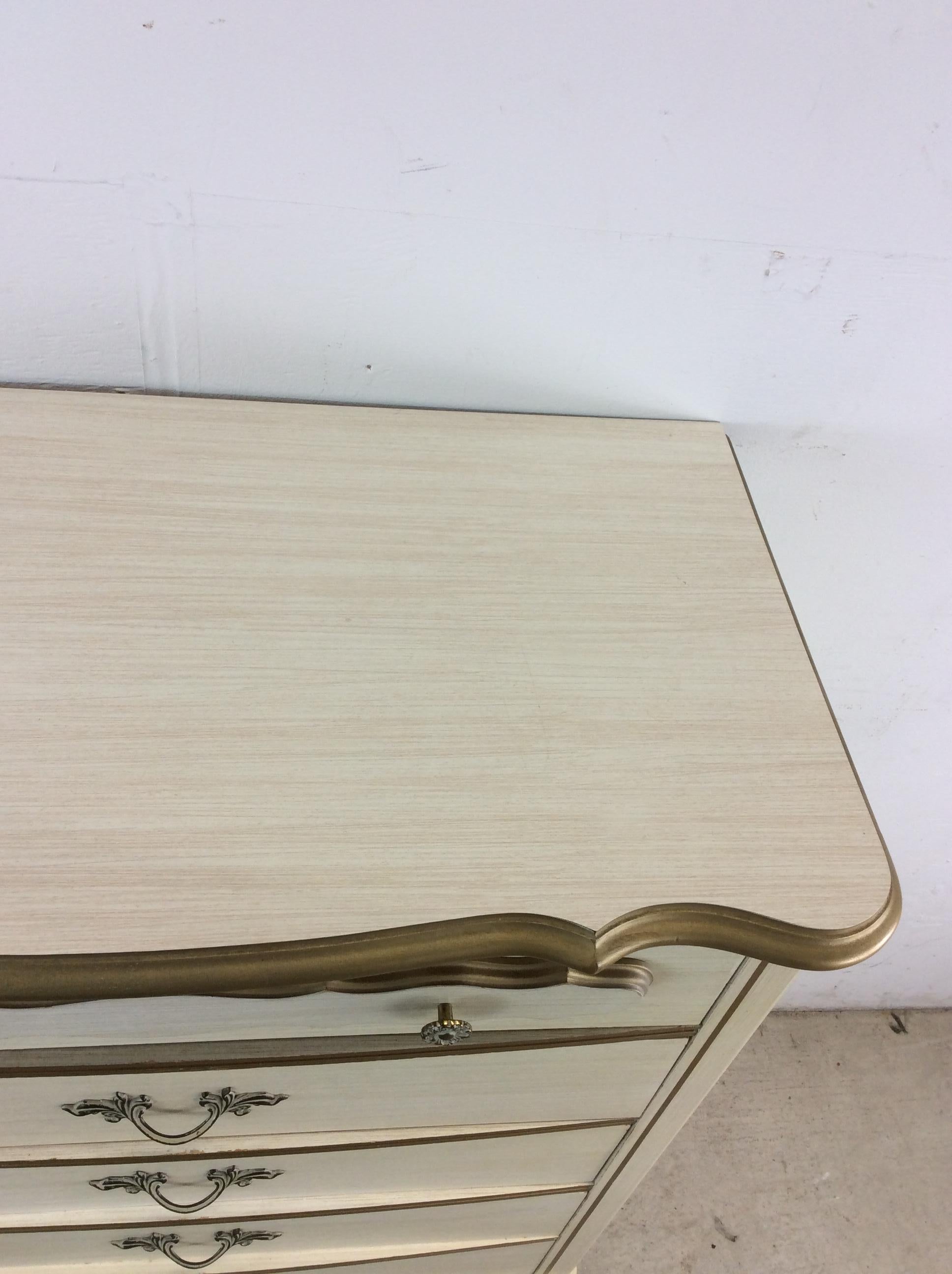 XX secolo Mid Century French Provincial Style Highboy Dresser with 5 Drawers in vendita