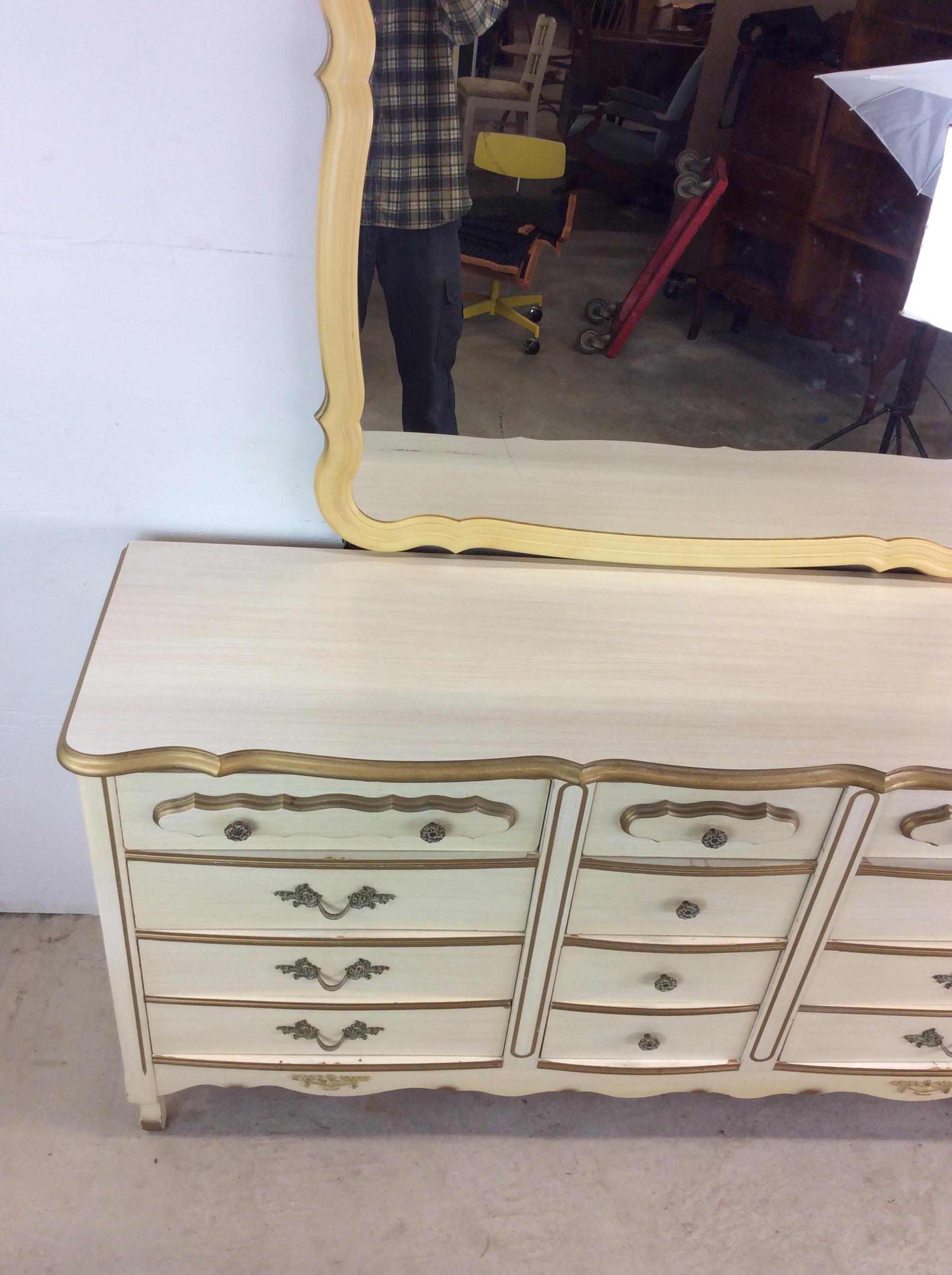 Mid Century French Provincial Style Lowboy Dresser with Mirror In Good Condition For Sale In Freehold, NJ