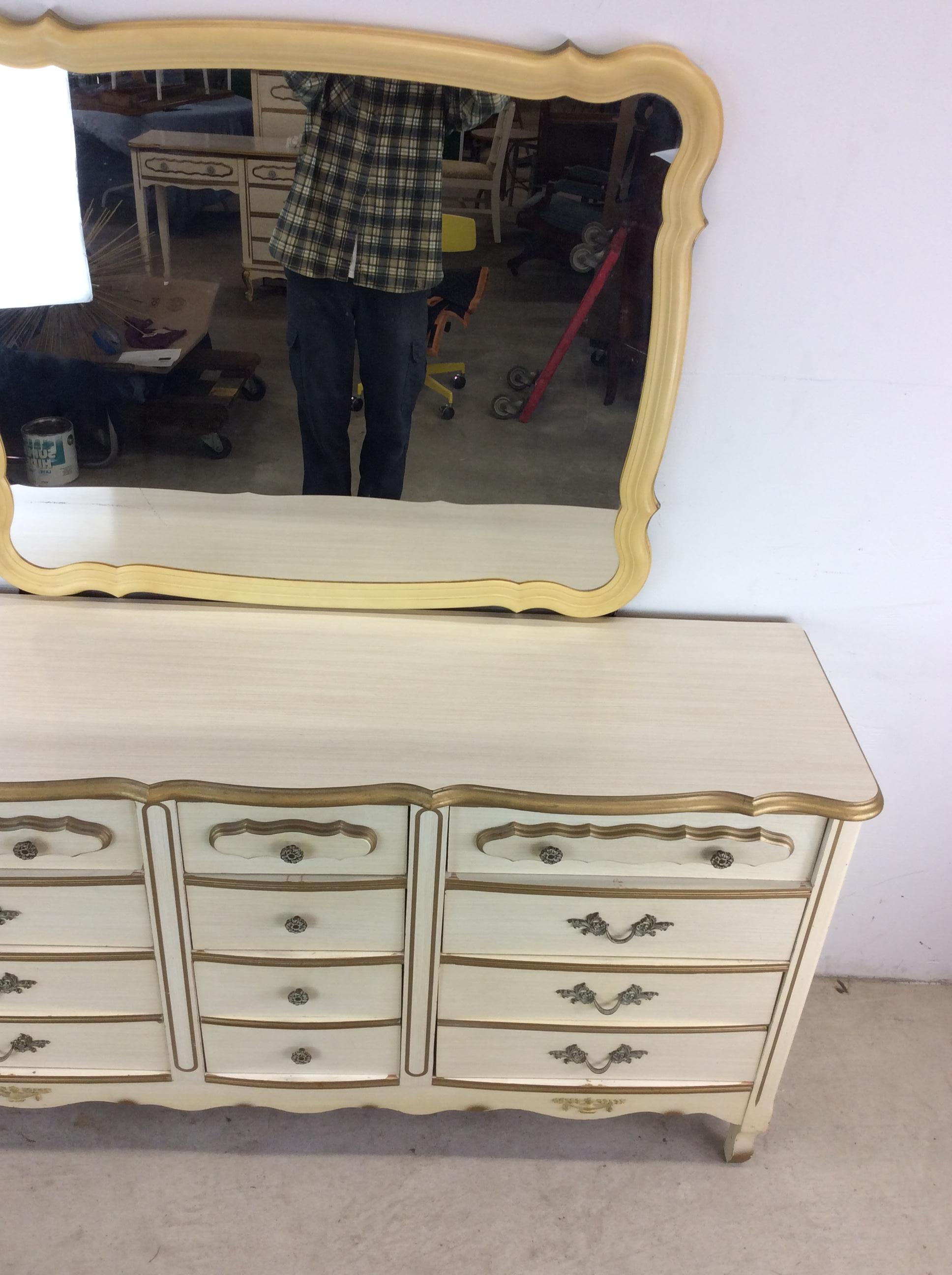 20th Century Mid Century French Provincial Style Lowboy Dresser with Mirror For Sale