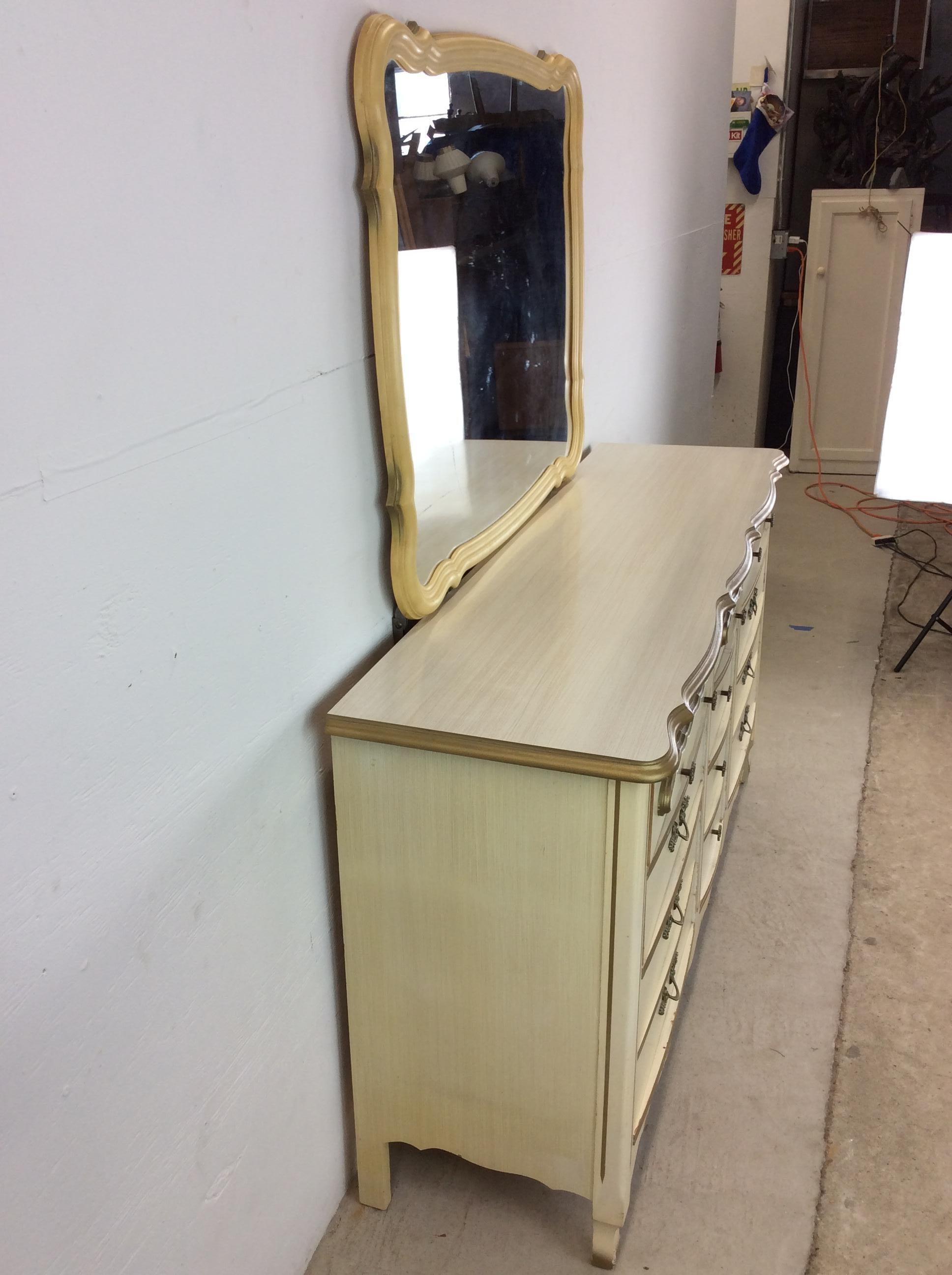 Mid Century French Provincial Style Lowboy Dresser with Mirror For Sale 2