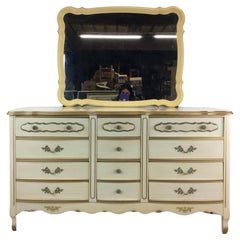 Mid Century French Provincial Style Lowboy Dresser with Mirror