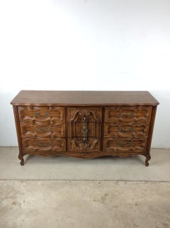 Mid Century French Provincial Style Lowboy Dresser with Ornate Front