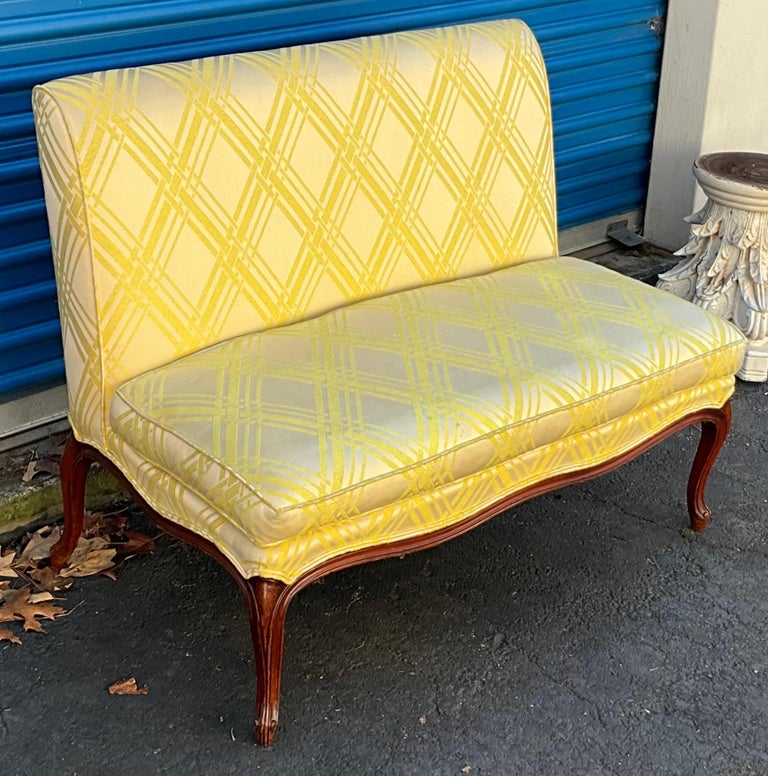 Midcentury French Provincial Style Settees in Regency Yellow, Pair For