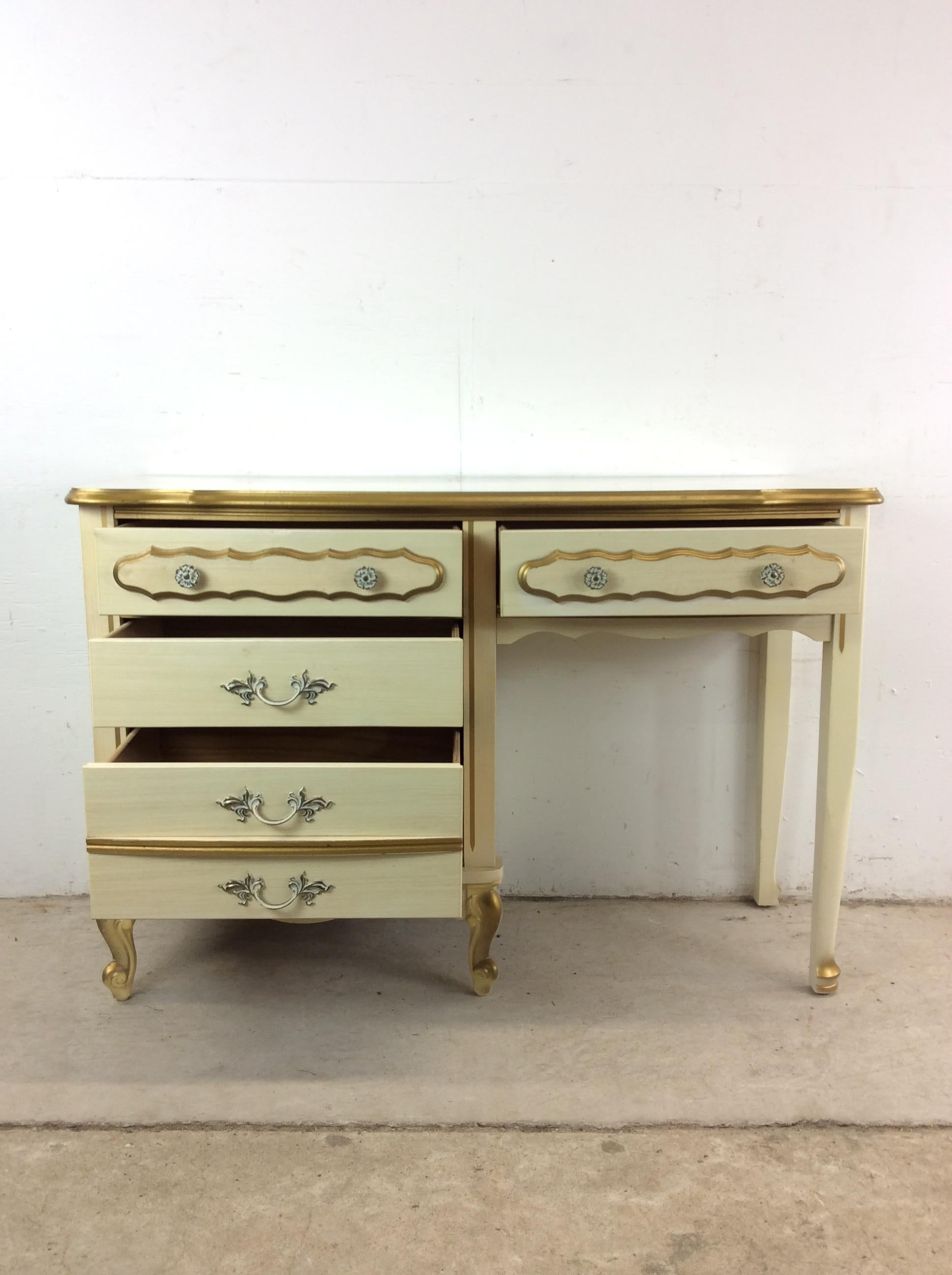 Mid Century French Provincial Style Writing Desk with 4 Drawers For Sale 10