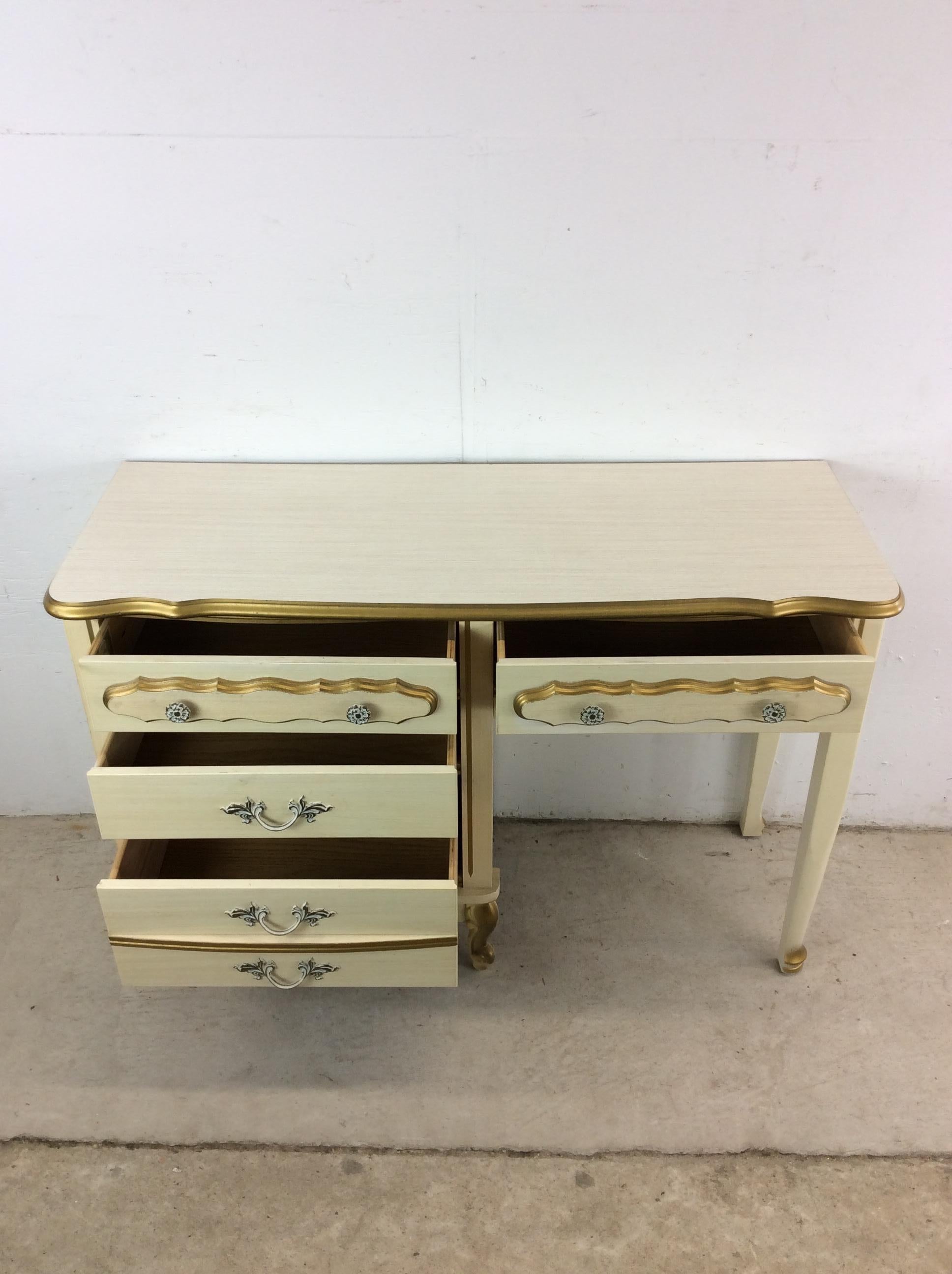 Mid Century French Provincial Style Writing Desk with 4 Drawers For Sale 11