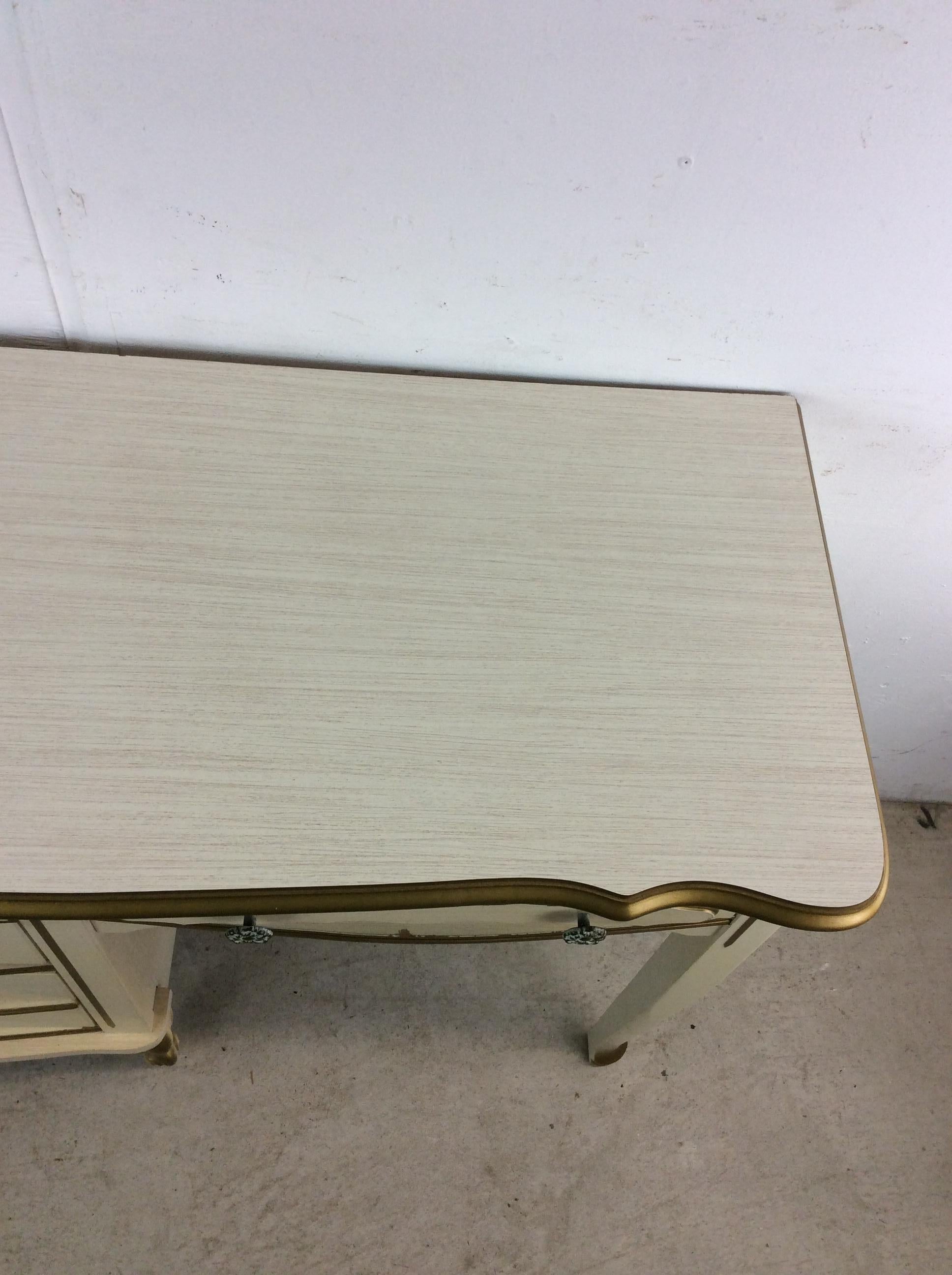 American Mid Century French Provincial Style Writing Desk with 4 Drawers For Sale