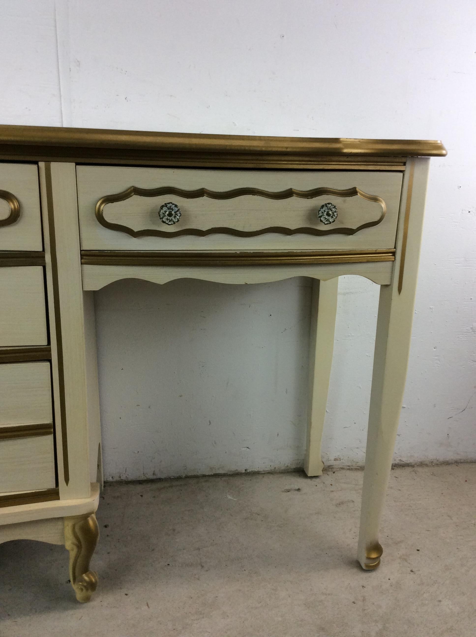 20th Century Mid Century French Provincial Style Writing Desk with 4 Drawers For Sale