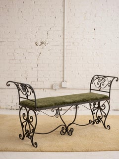 Mid Century French Provincial Style Wrought Iron Bench
