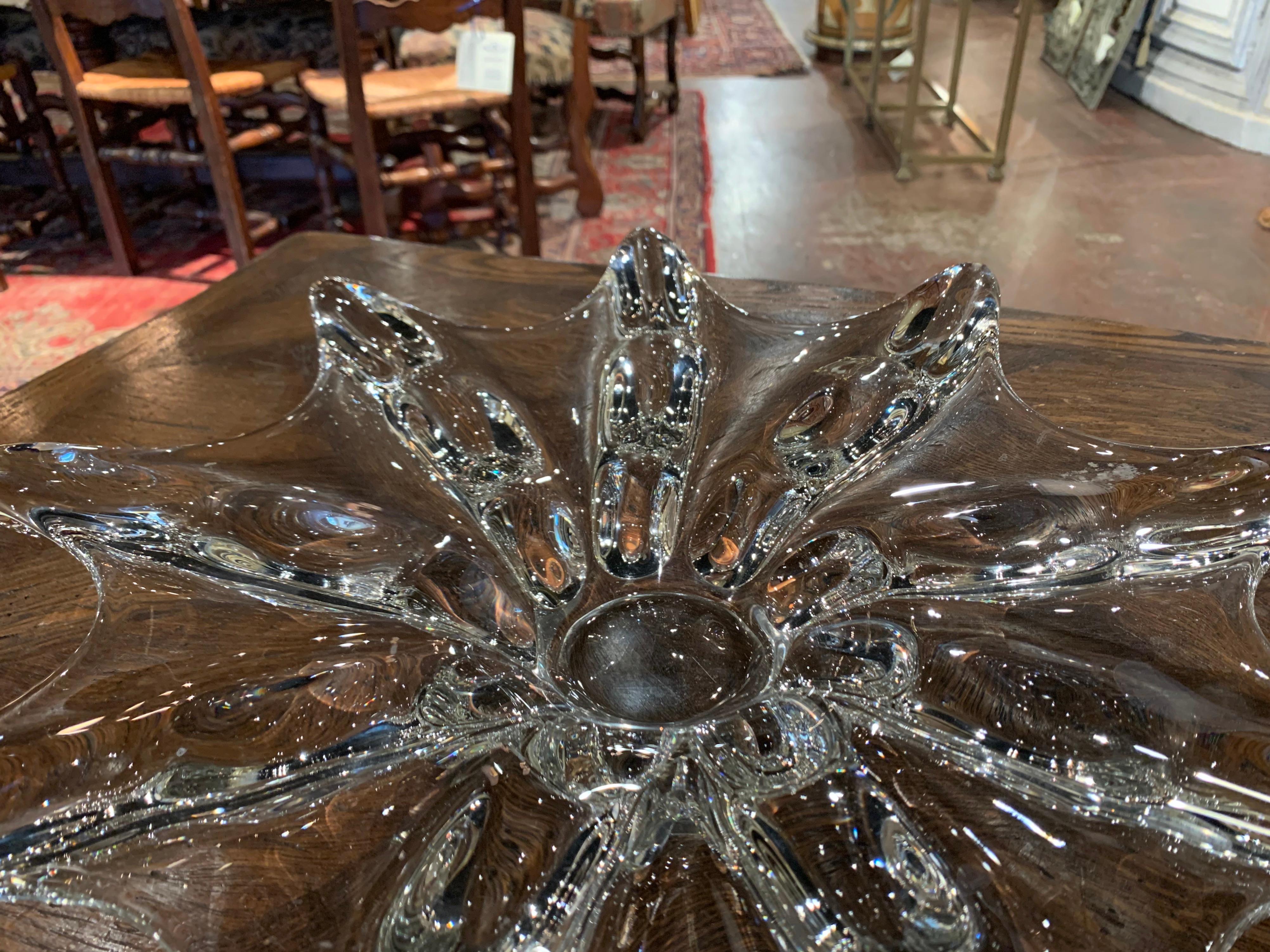 Art Deco Midcentury French Pulled Blown Clear Glass Starburst Centerpiece Bowl For Sale