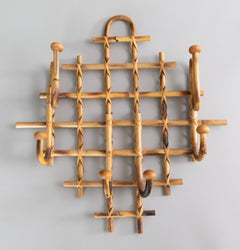 Mid Century French Rattan & Bamboo Coat & Hat Rack