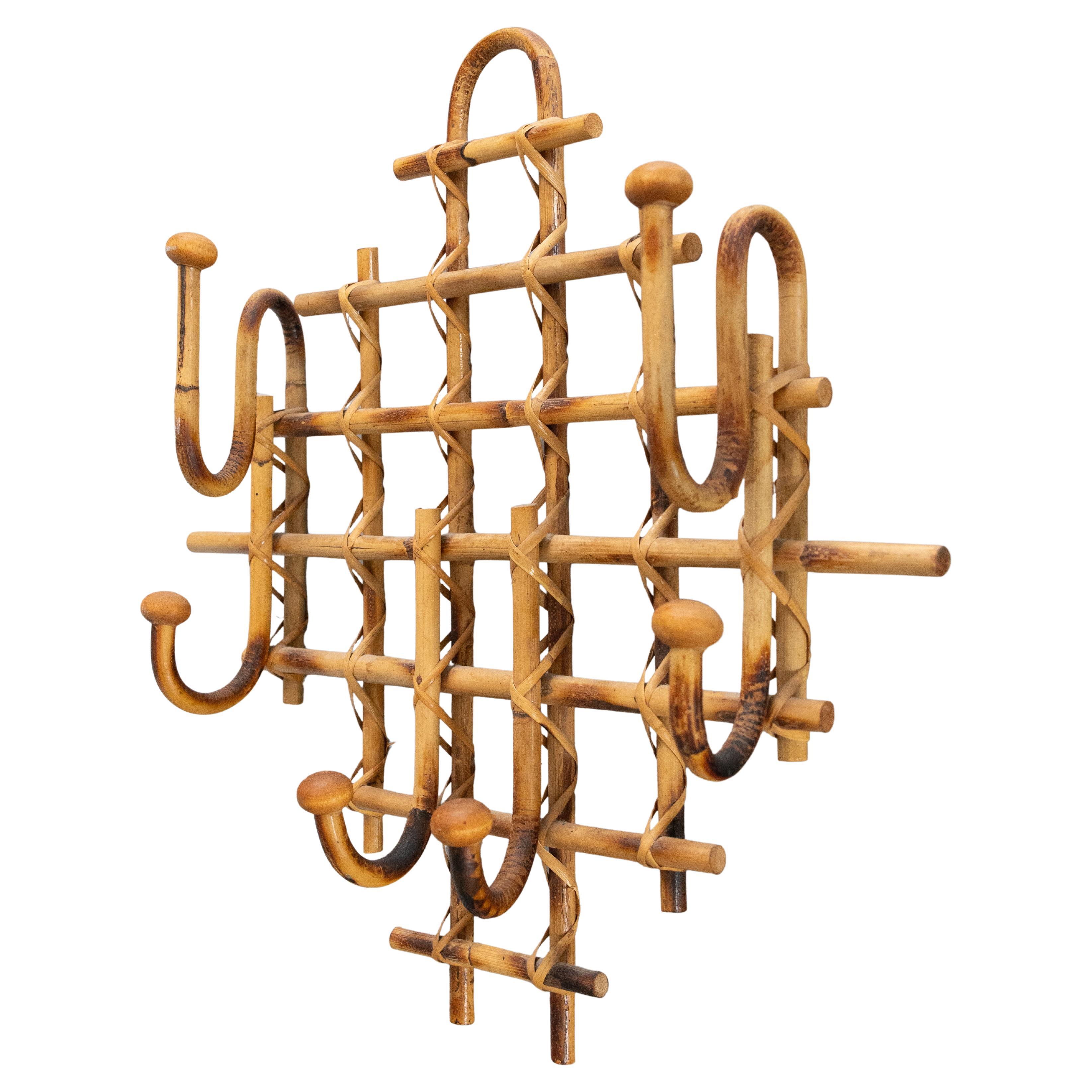 Mid Century French Rattan 
Bamboo Coat 
Hat Rack