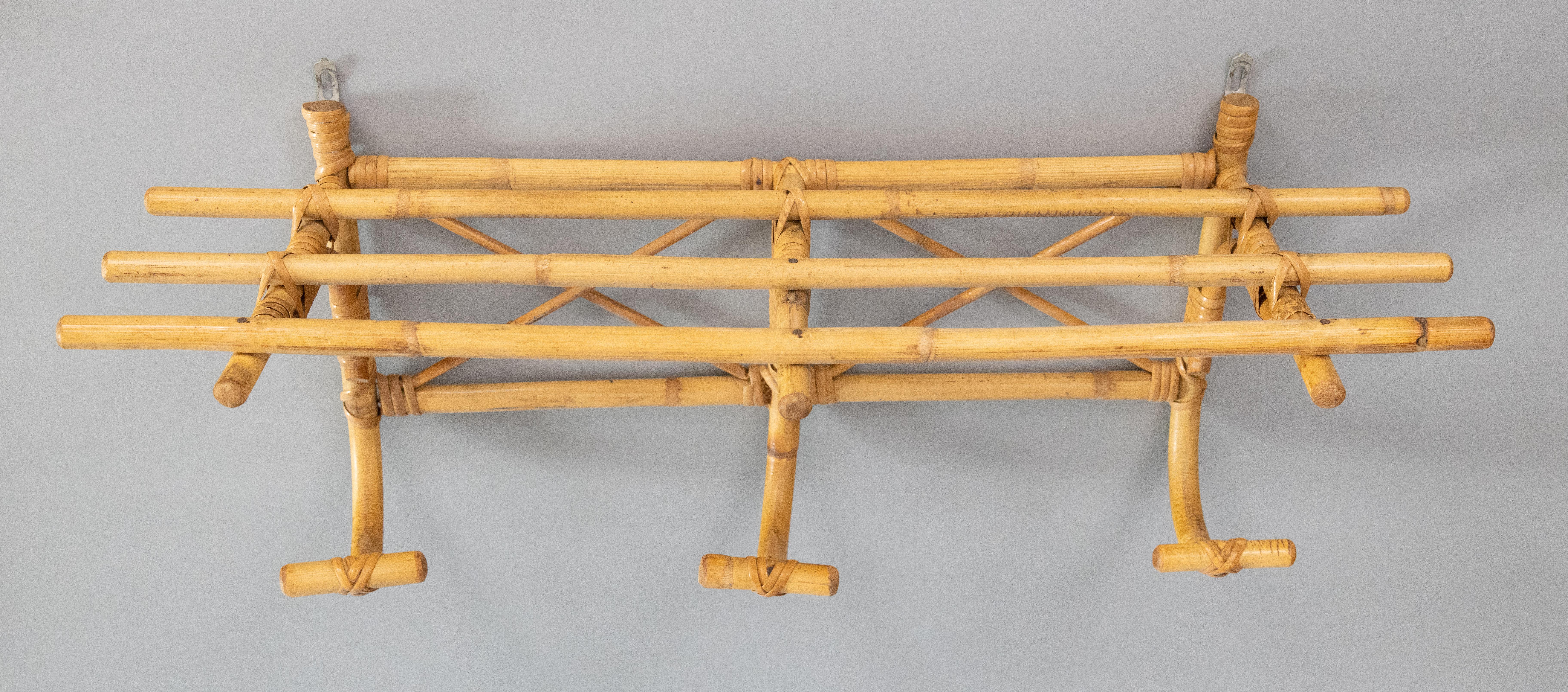 Mid-Century French Rattan & Bamboo Coat Rack In Good Condition In Pearland, TX